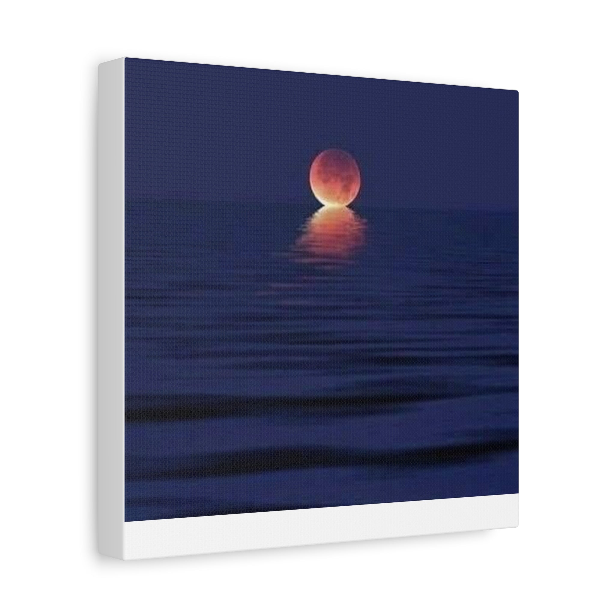 Lunar Reflection Canvas Art — Moonrise Over Calm Sea Stretched Matte Wall Art