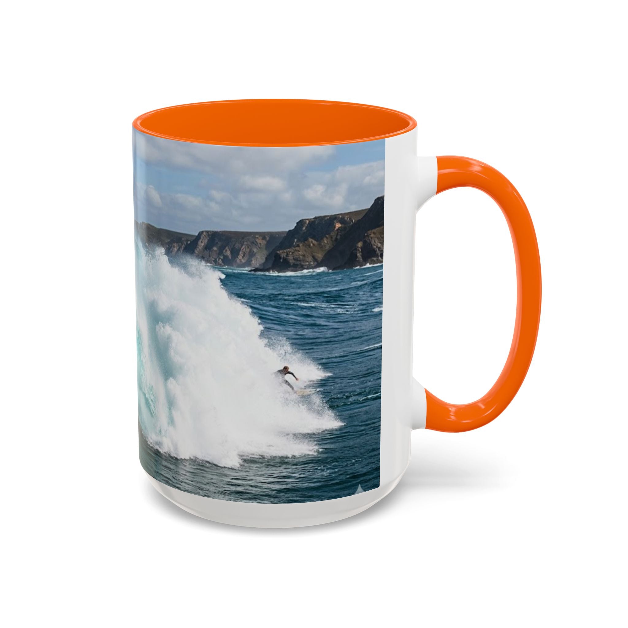 Surfing Wave Accent Coffee Mug — Ocean Beach Surfboard Photo 11/15oz