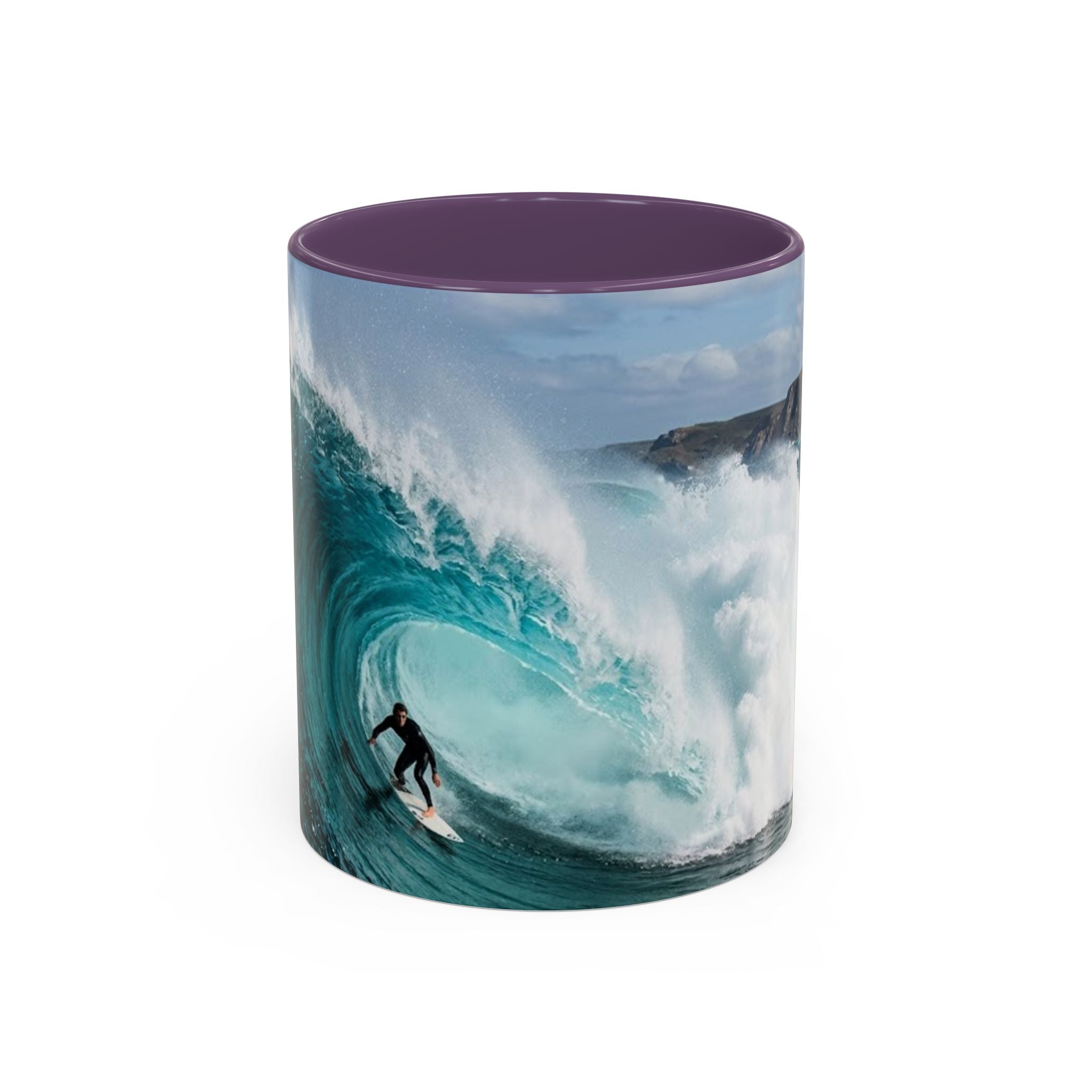 Surfing Wave Accent Coffee Mug — Ocean Beach Surfboard Photo 11/15oz