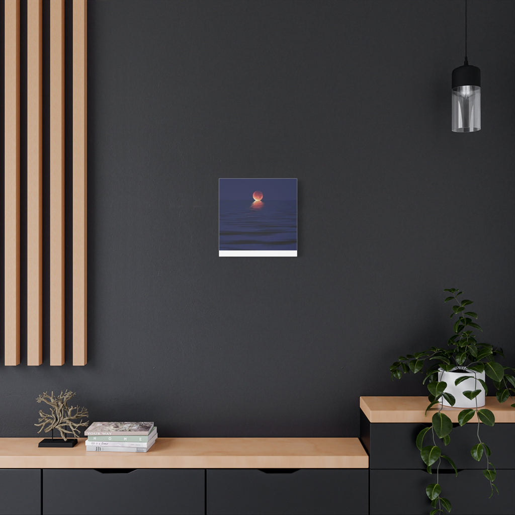Lunar Reflection Canvas Art — Moonrise Over Calm Sea Stretched Matte Wall Art