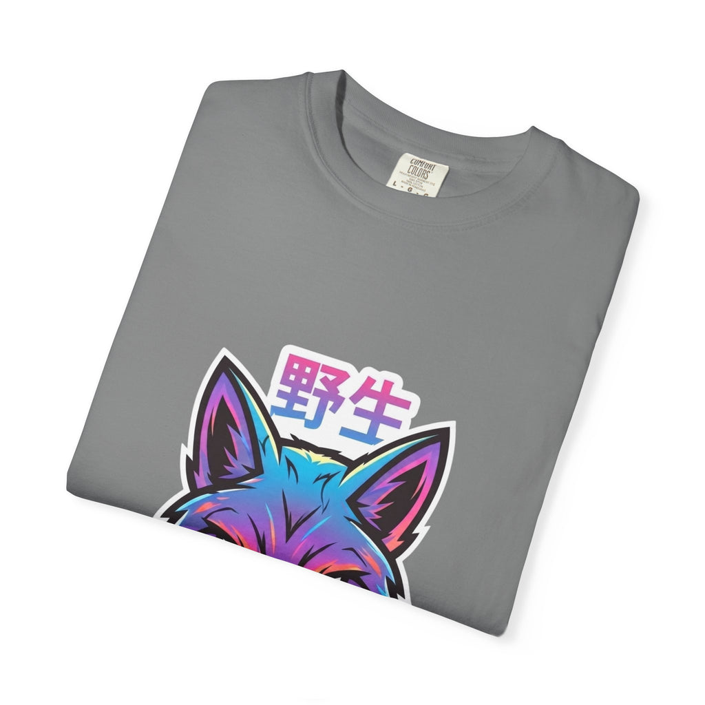 Neon Fox Graphic T-Shirt — Wild (野生) Japanese Kanji Tee