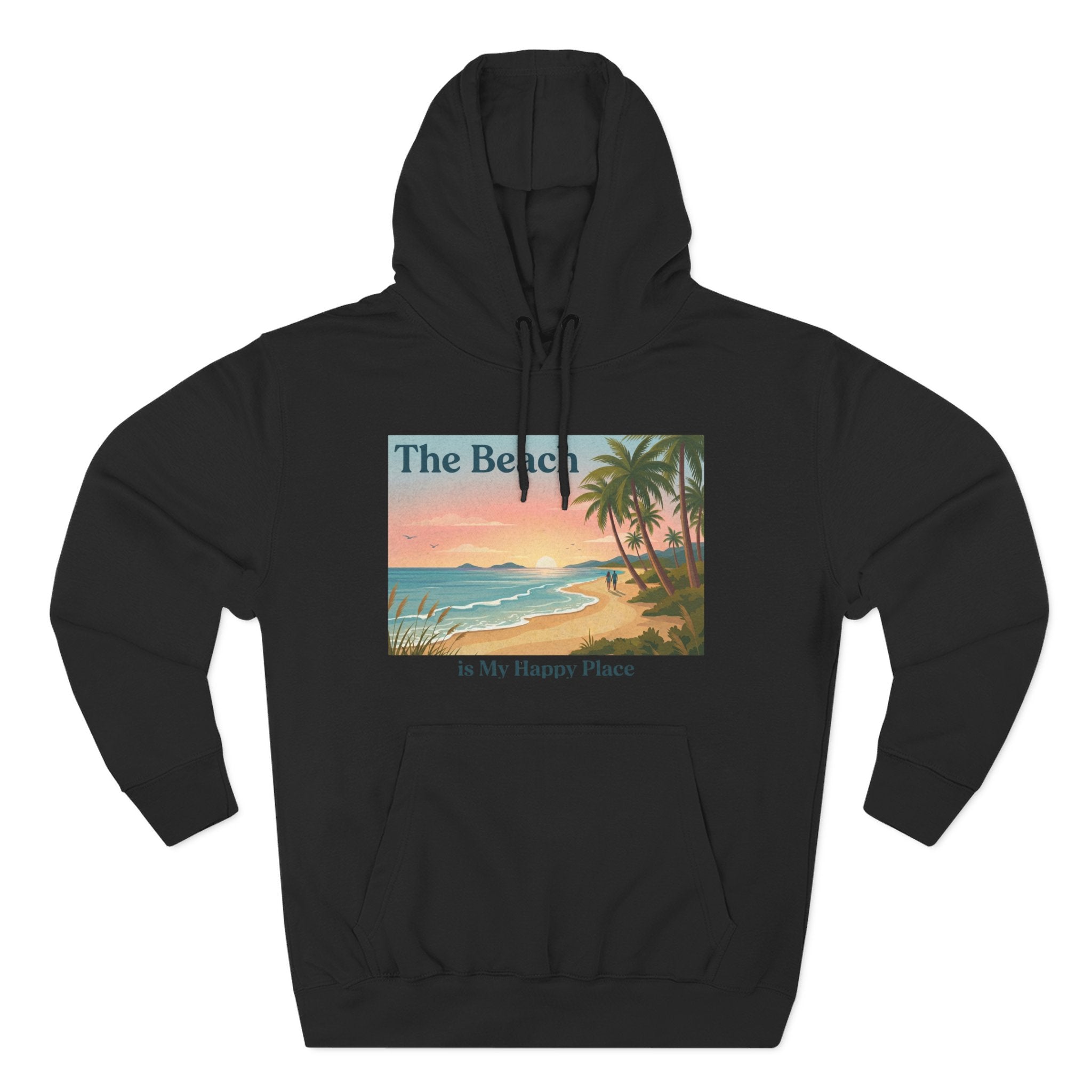 Beach Sunset Hoodie – "The Beach is My Happy Place" Coastal Palm Pullover