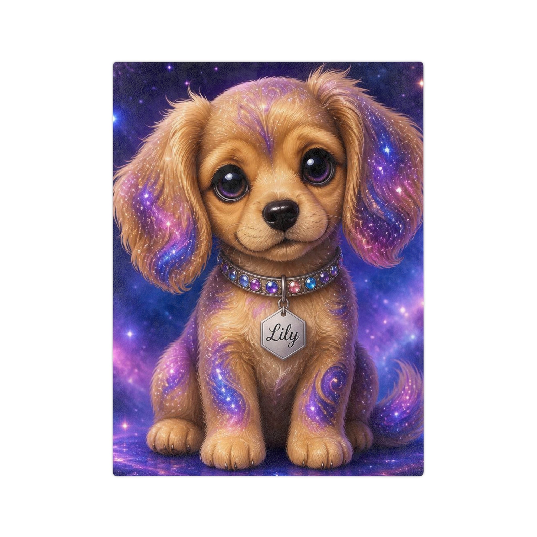 Personalized Galaxy Puppy Velveteen Microfiber Blanket – Cute 'Lily' Dog Design, Cozy Gift for Kids & Pet Lovers