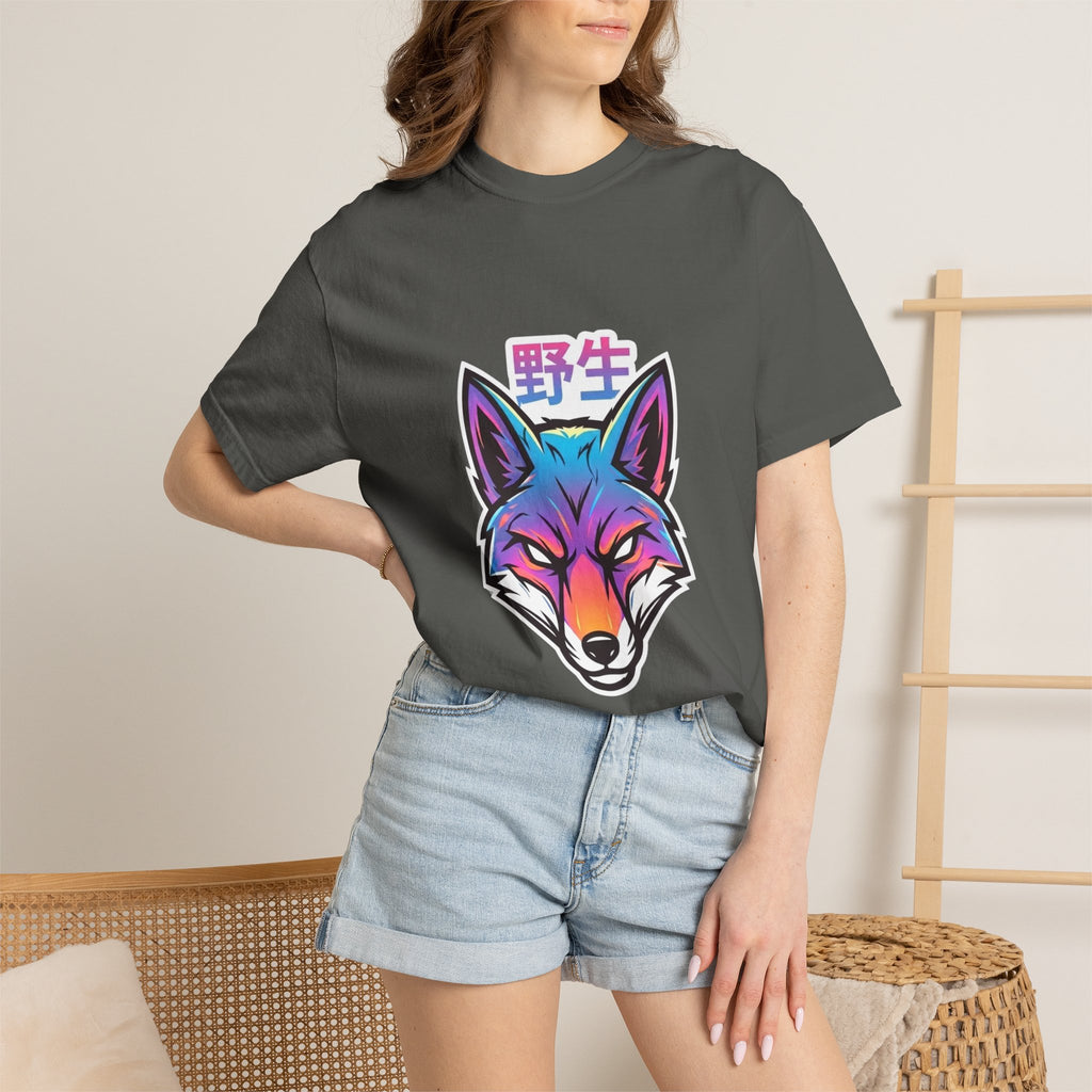 Neon Fox Graphic T-Shirt — Wild (野生) Japanese Kanji Tee