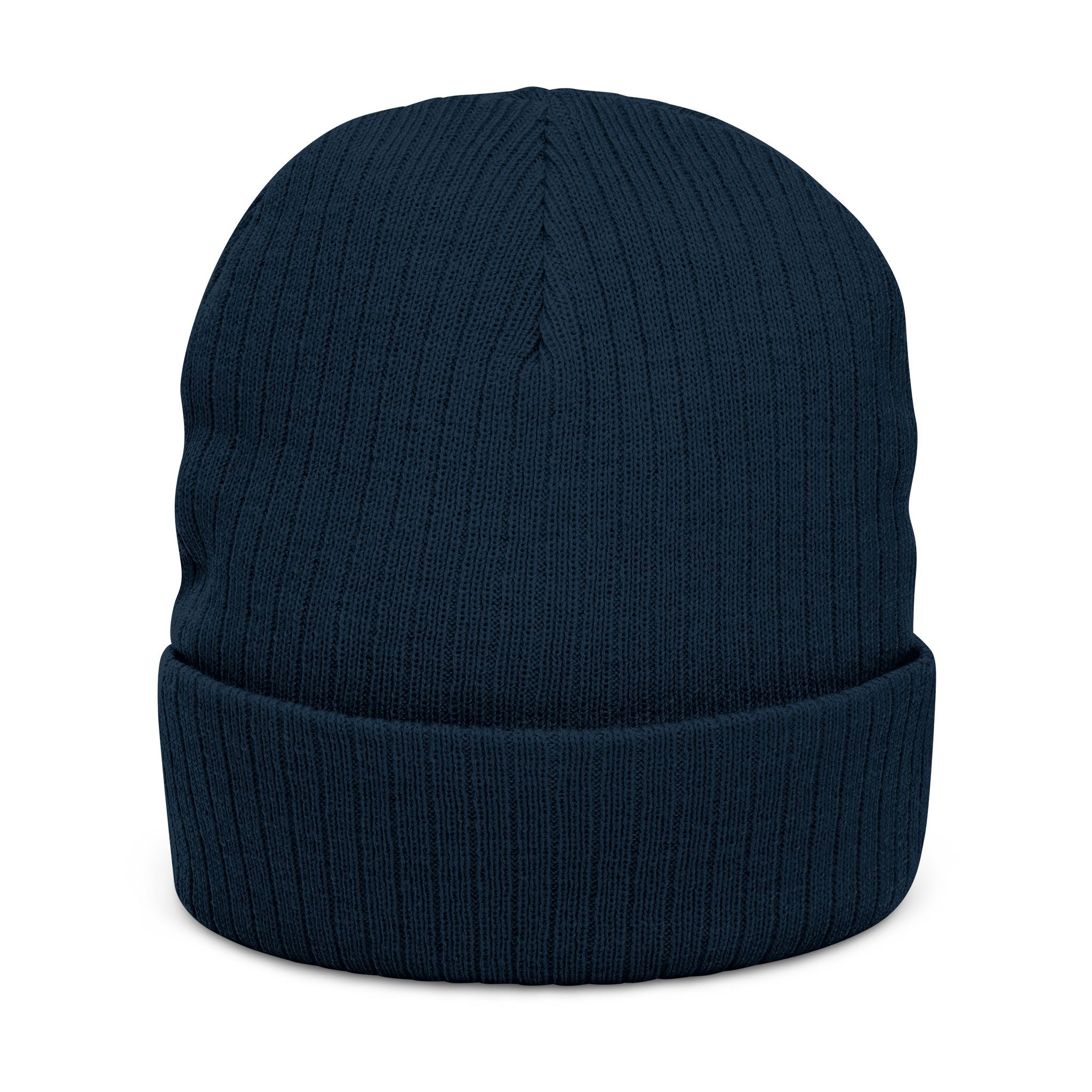 Embroidered Blue Lion Ribbed Beanie — Warm Knit Hat for Men & Women