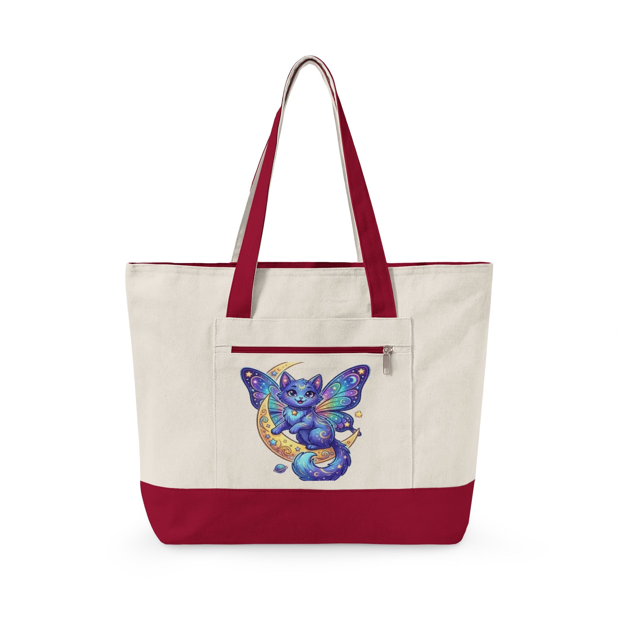 Canvas Tote Bag — Whimsical Moon Cat Butterfly Design