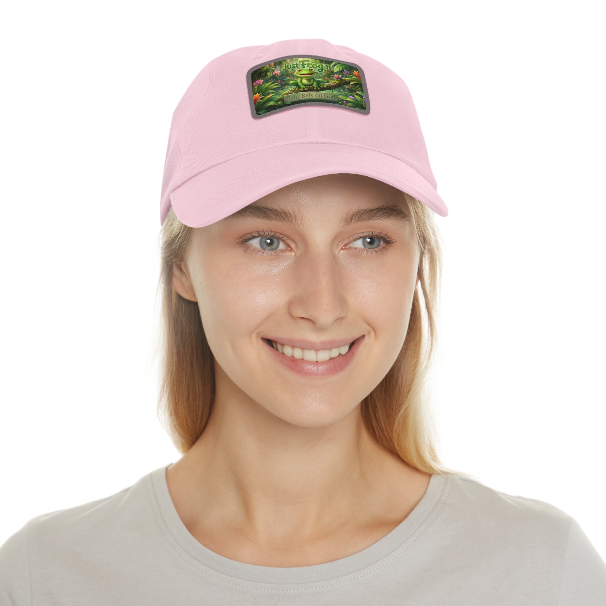 Frog Patch Dad Hat — 'Just Frog It' Leather Patch Baseball Cap