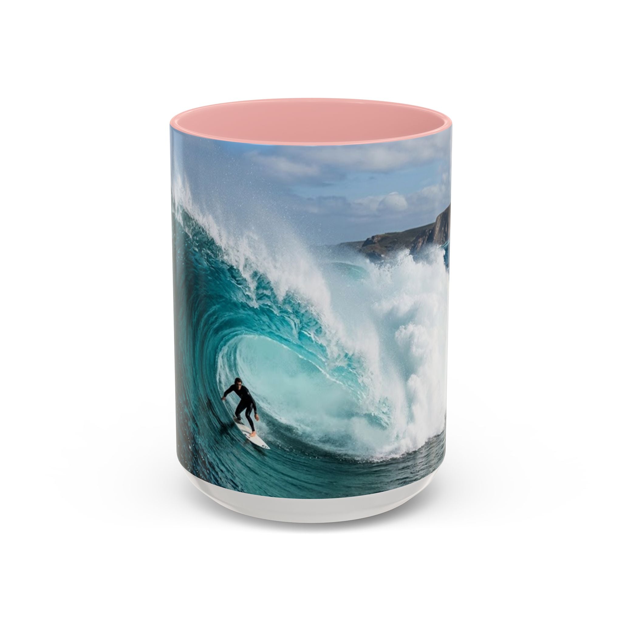 Surfing Wave Accent Coffee Mug — Ocean Beach Surfboard Photo 11/15oz