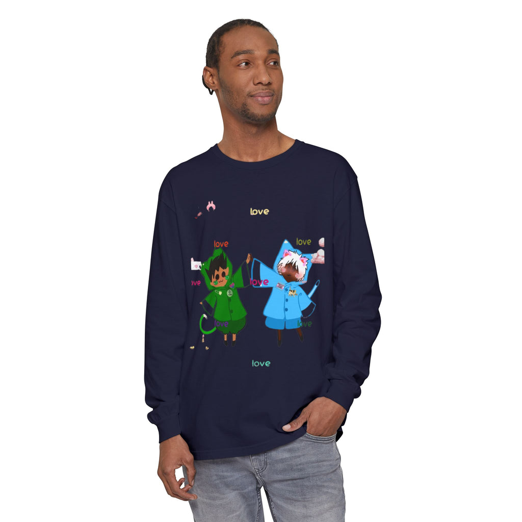 Cute Rainbow Cats Holding Hands Long Sleeve Tee – "Love" Graphic