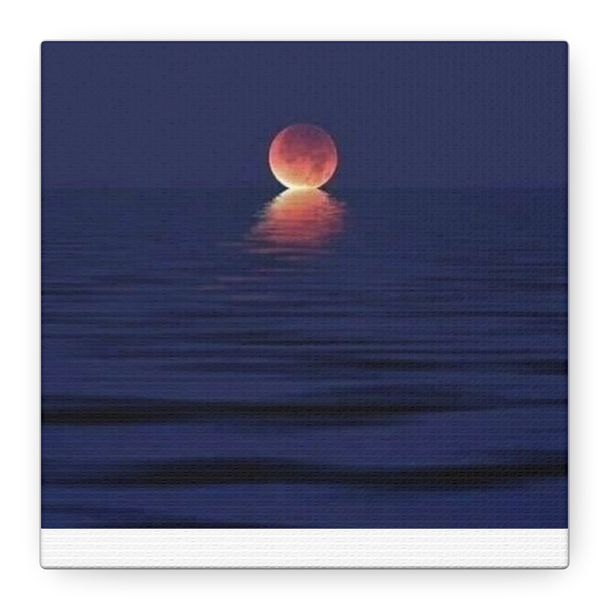 Lunar Reflection Canvas Art — Moonrise Over Calm Sea Stretched Matte Wall Art