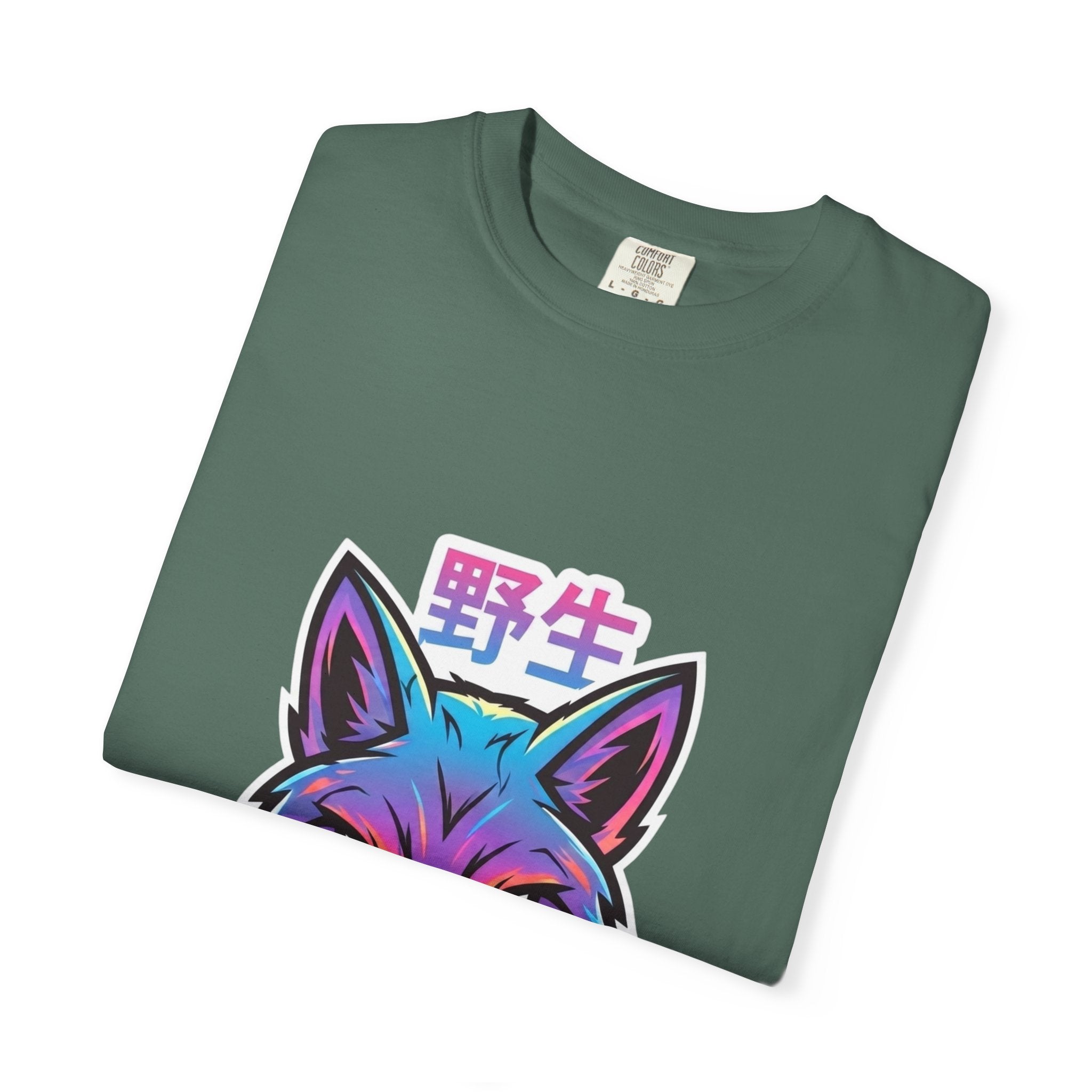 Neon Fox Graphic T-Shirt — Wild (野生) Japanese Kanji Tee