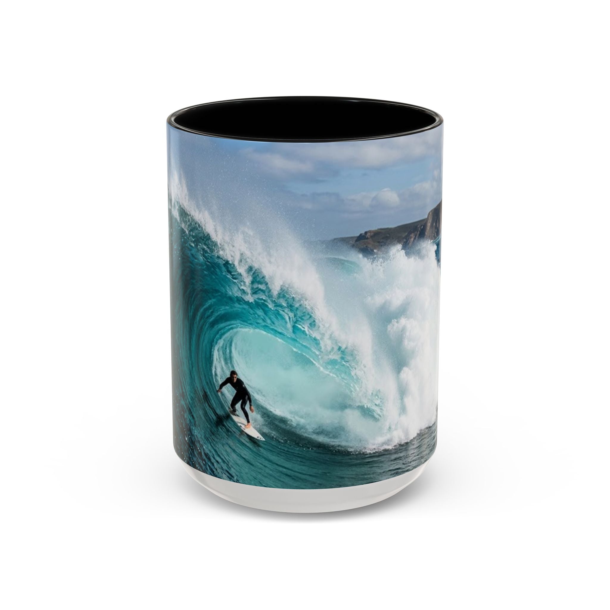 Surfing Wave Accent Coffee Mug — Ocean Beach Surfboard Photo 11/15oz