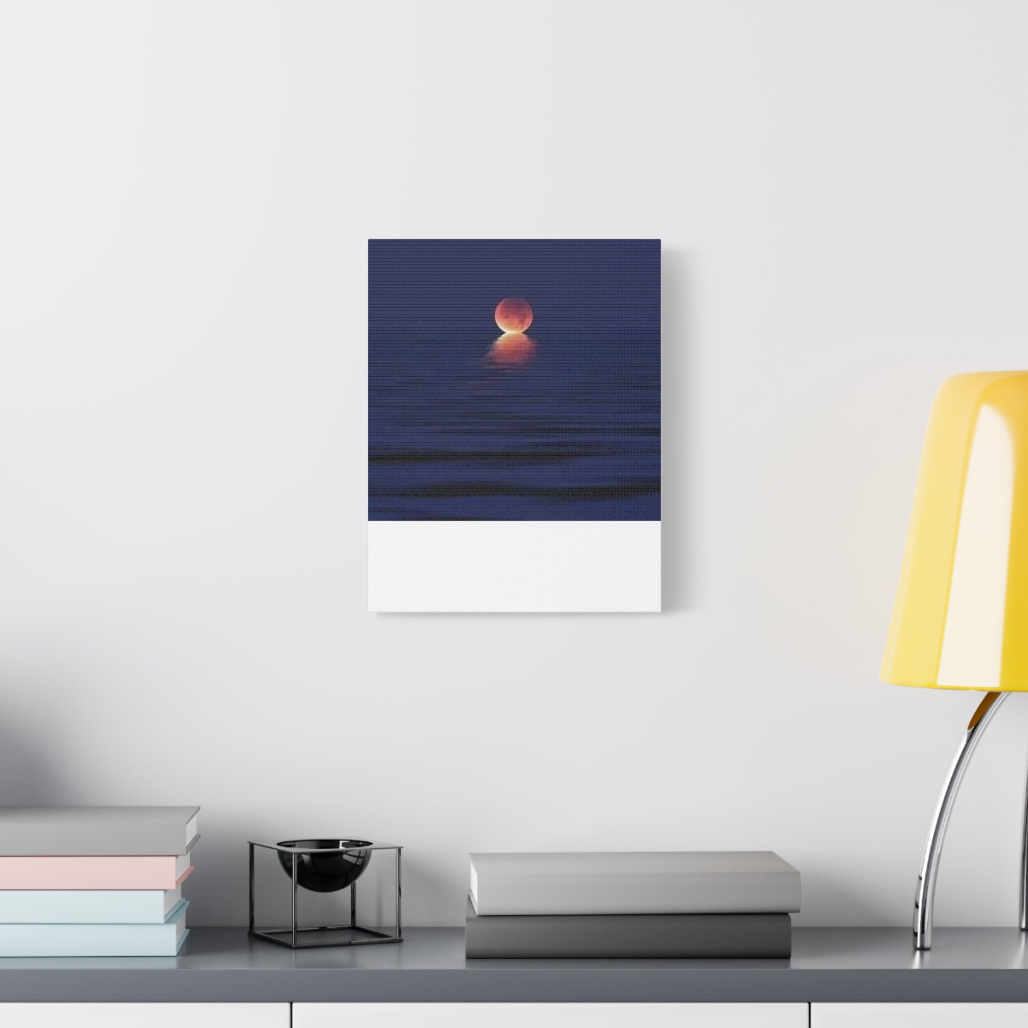 Lunar Reflection Canvas Art — Moonrise Over Calm Sea Stretched Matte Wall Art