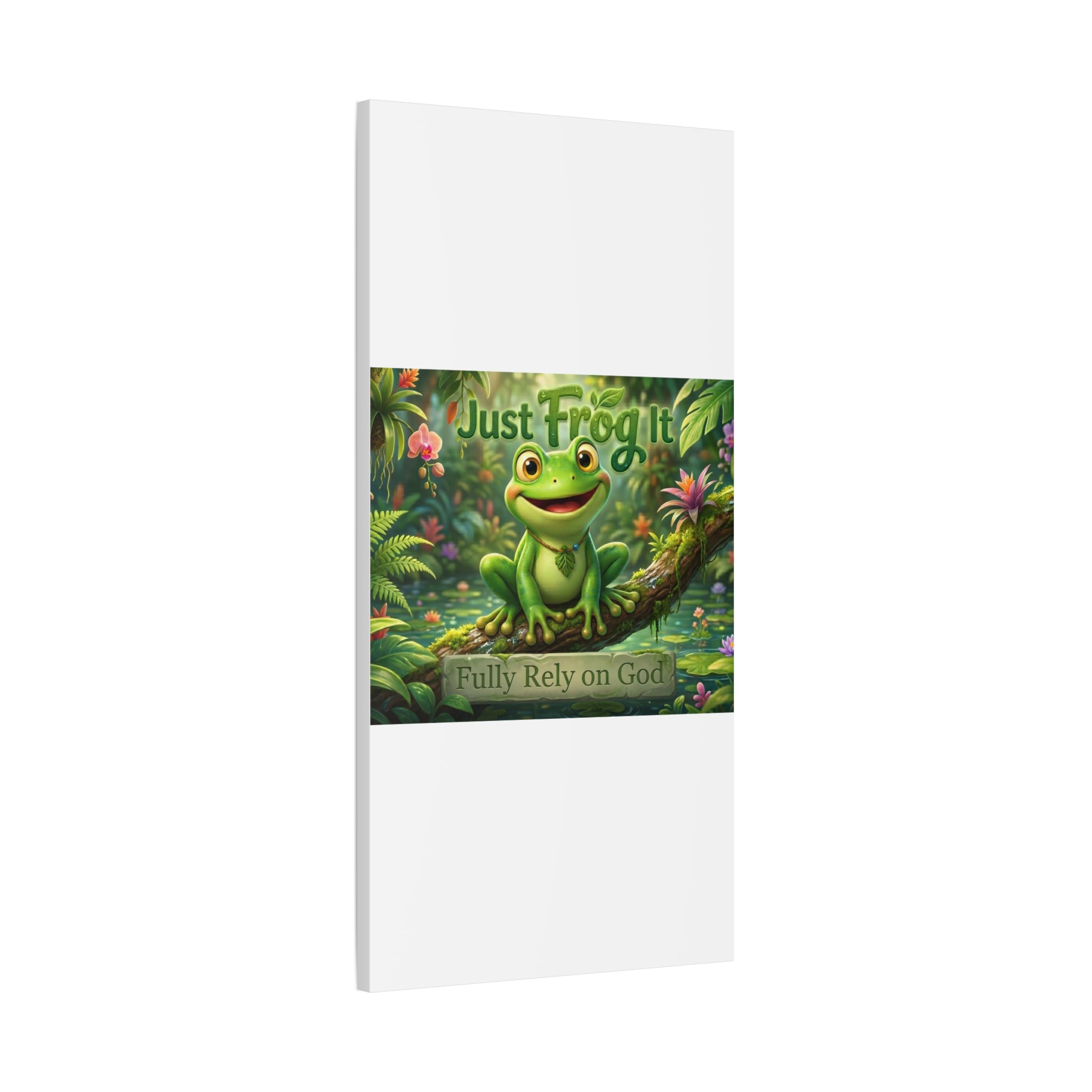Just Frog It Canvas Wall Art — "Fully Rely on God" Inspirational Frog Print