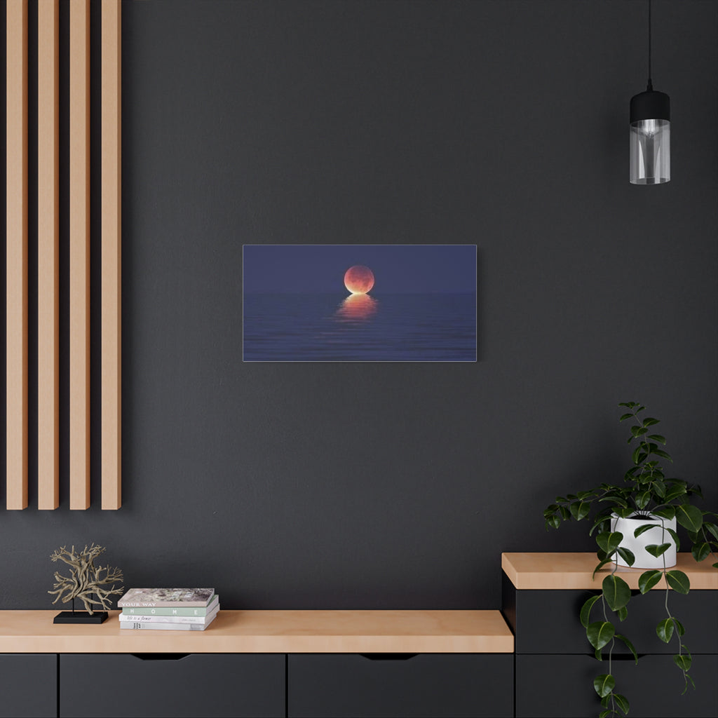 Lunar Reflection Canvas Art — Moonrise Over Calm Sea Stretched Matte Wall Art