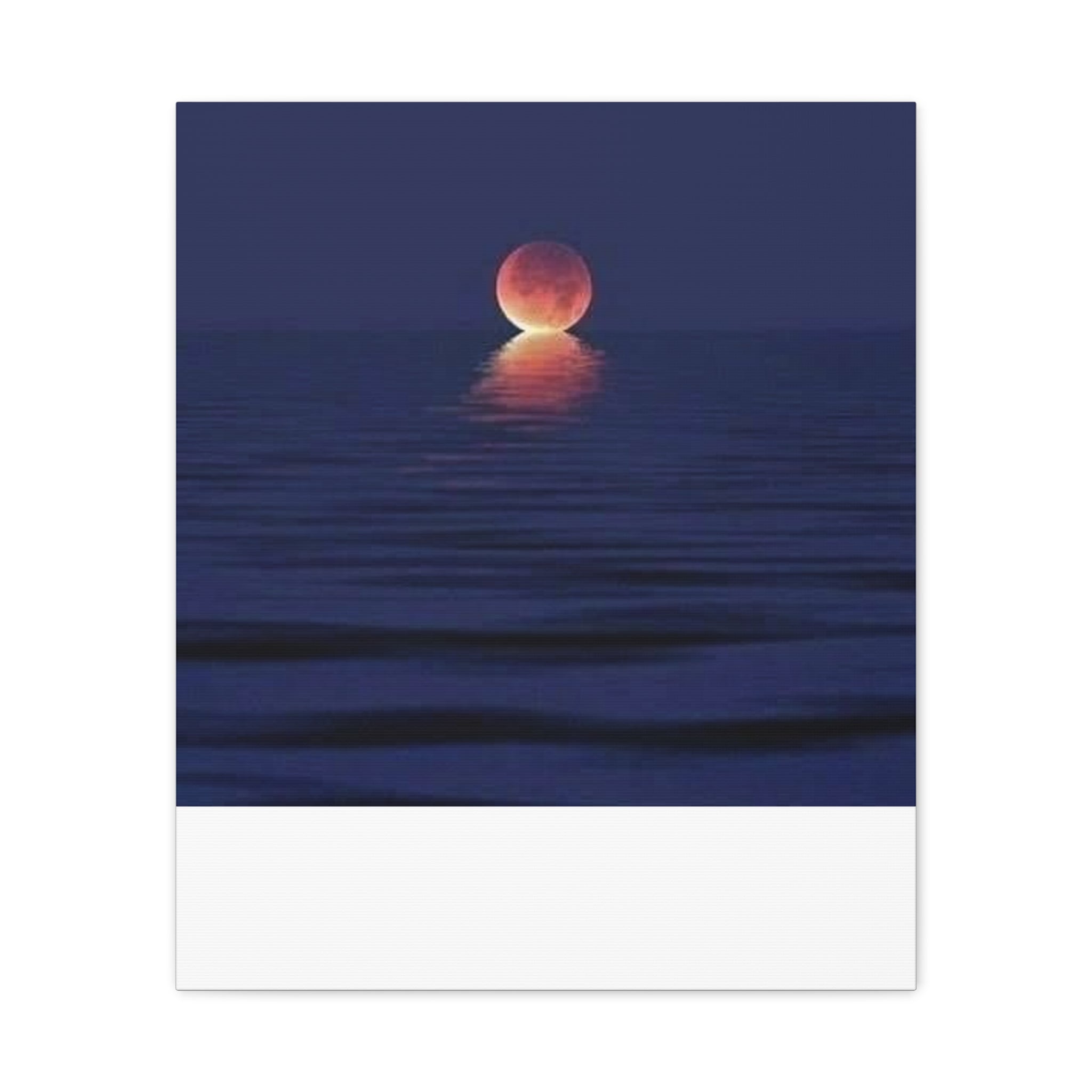 Lunar Reflection Canvas Art — Moonrise Over Calm Sea Stretched Matte Wall Art