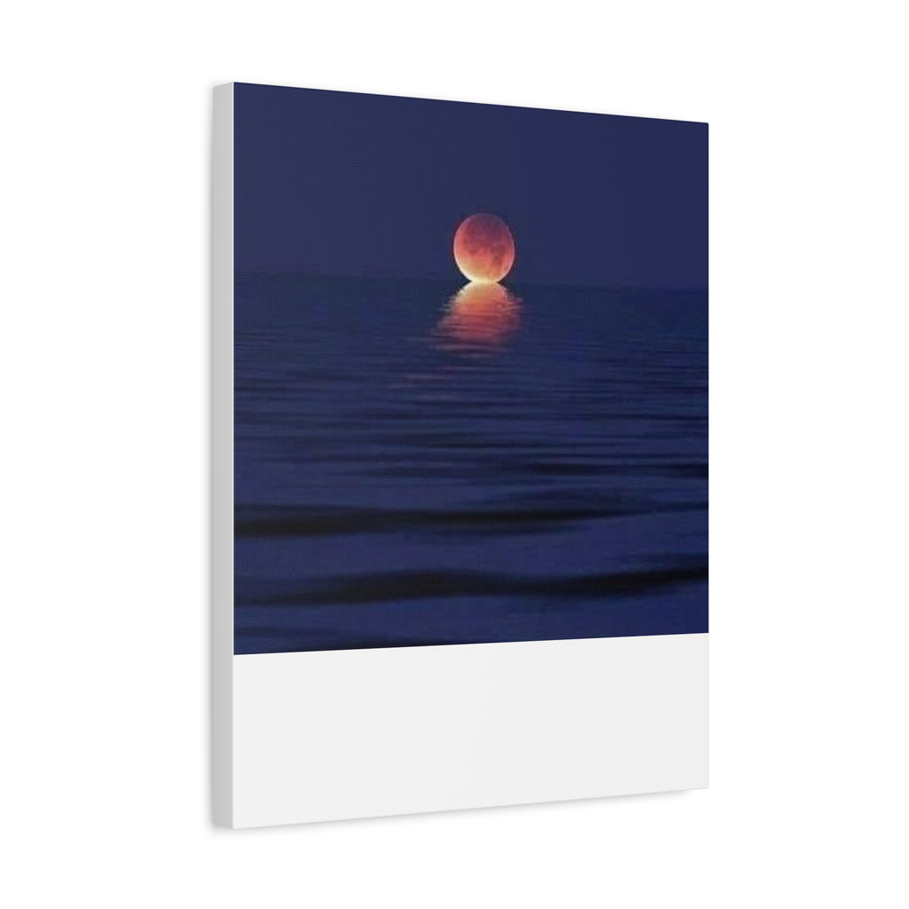Lunar Reflection Canvas Art — Moonrise Over Calm Sea Stretched Matte Wall Art