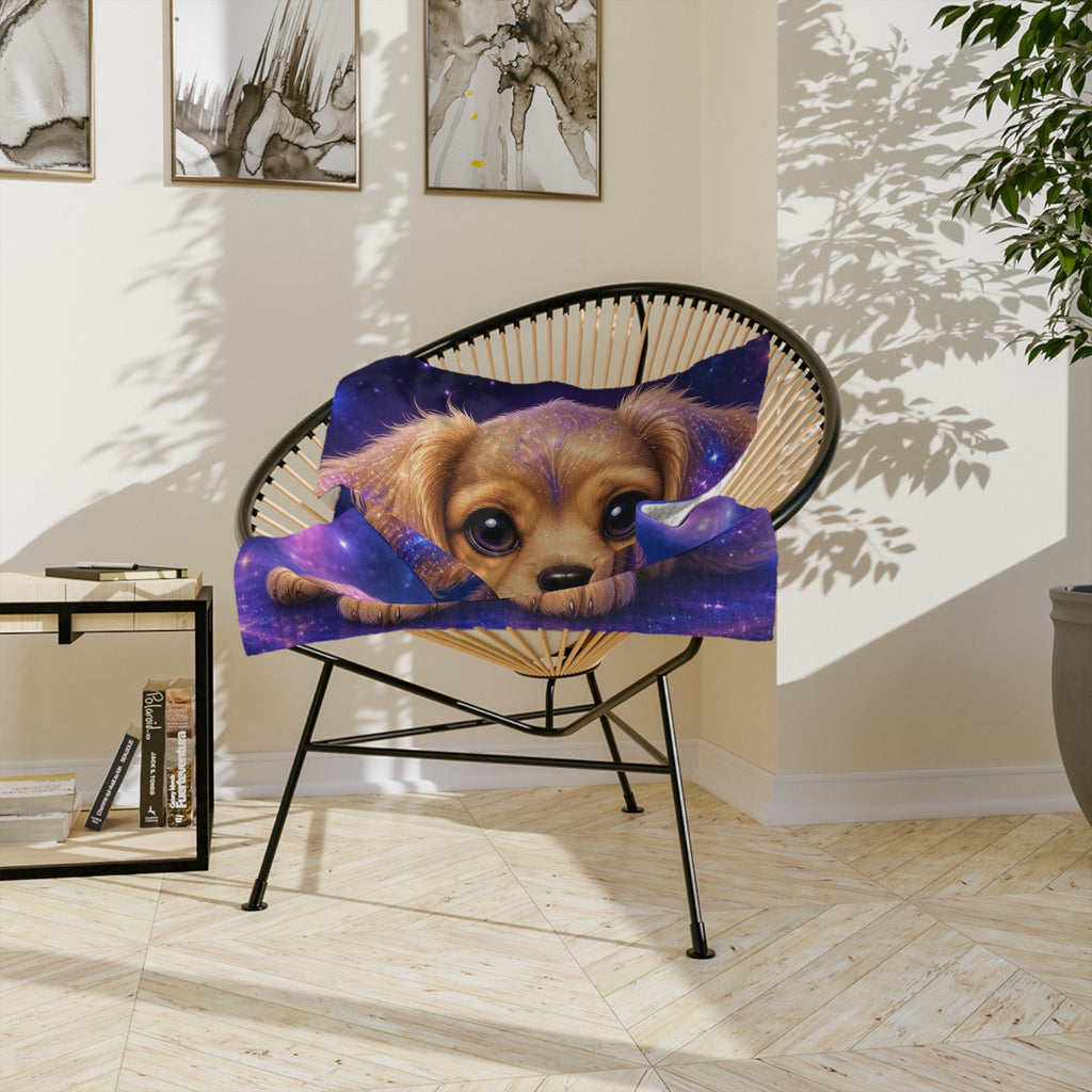Personalized Galaxy Puppy Velveteen Microfiber Blanket – Cute 'Lily' Dog Design, Cozy Gift for Kids & Pet Lovers