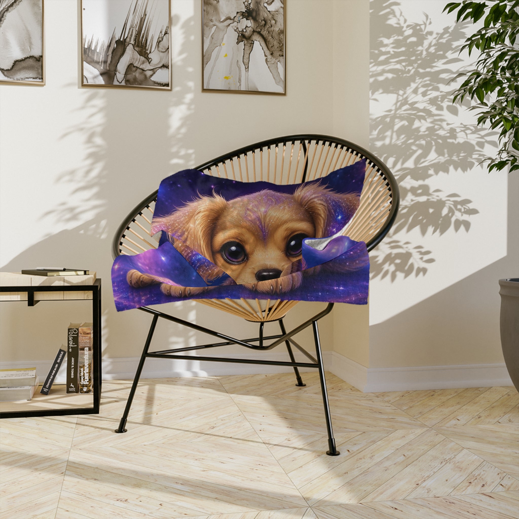 Personalized Galaxy Puppy Velveteen Microfiber Blanket – Cute 'Lily' Dog Design, Cozy Gift for Kids & Pet Lovers