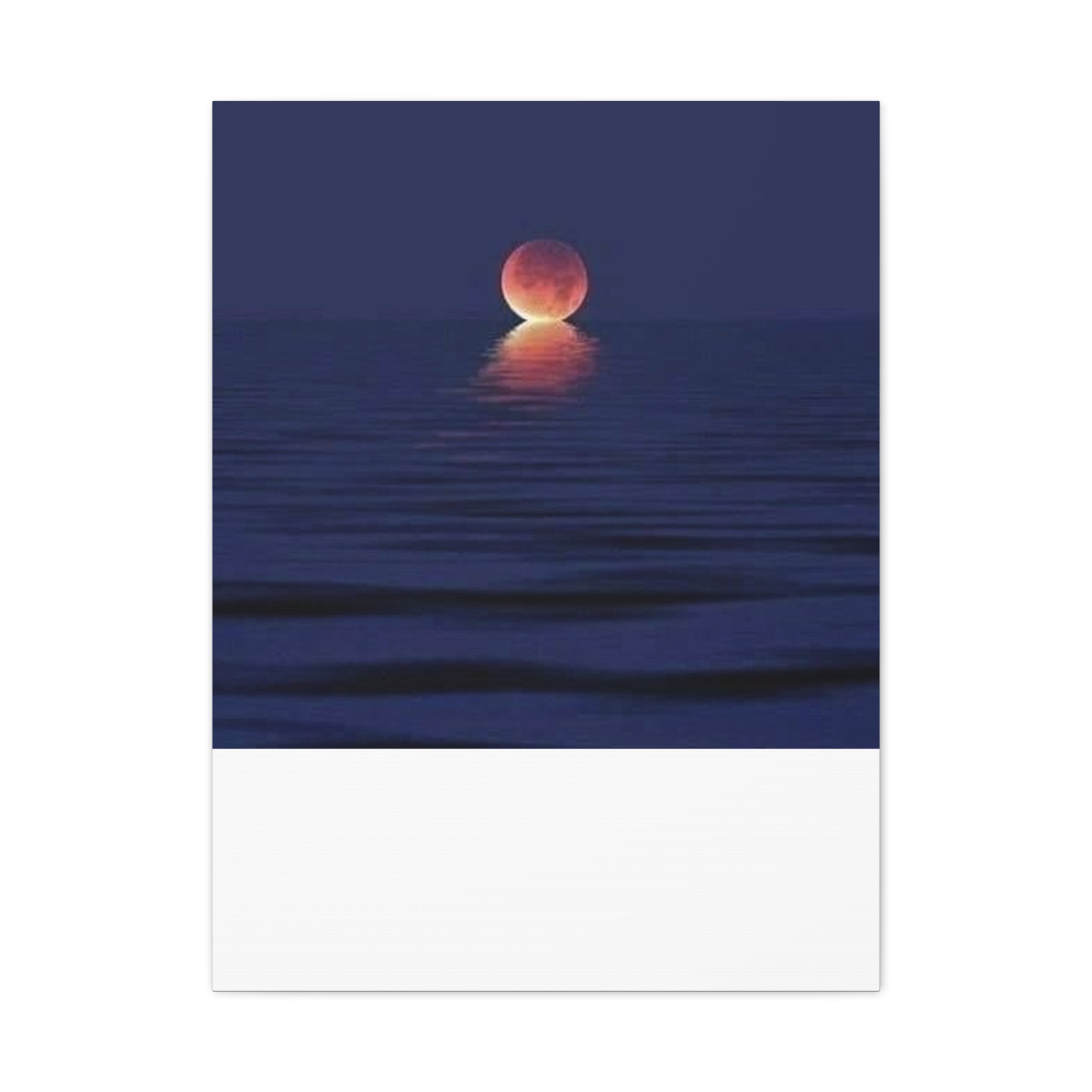 Lunar Reflection Canvas Art — Moonrise Over Calm Sea Stretched Matte Wall Art