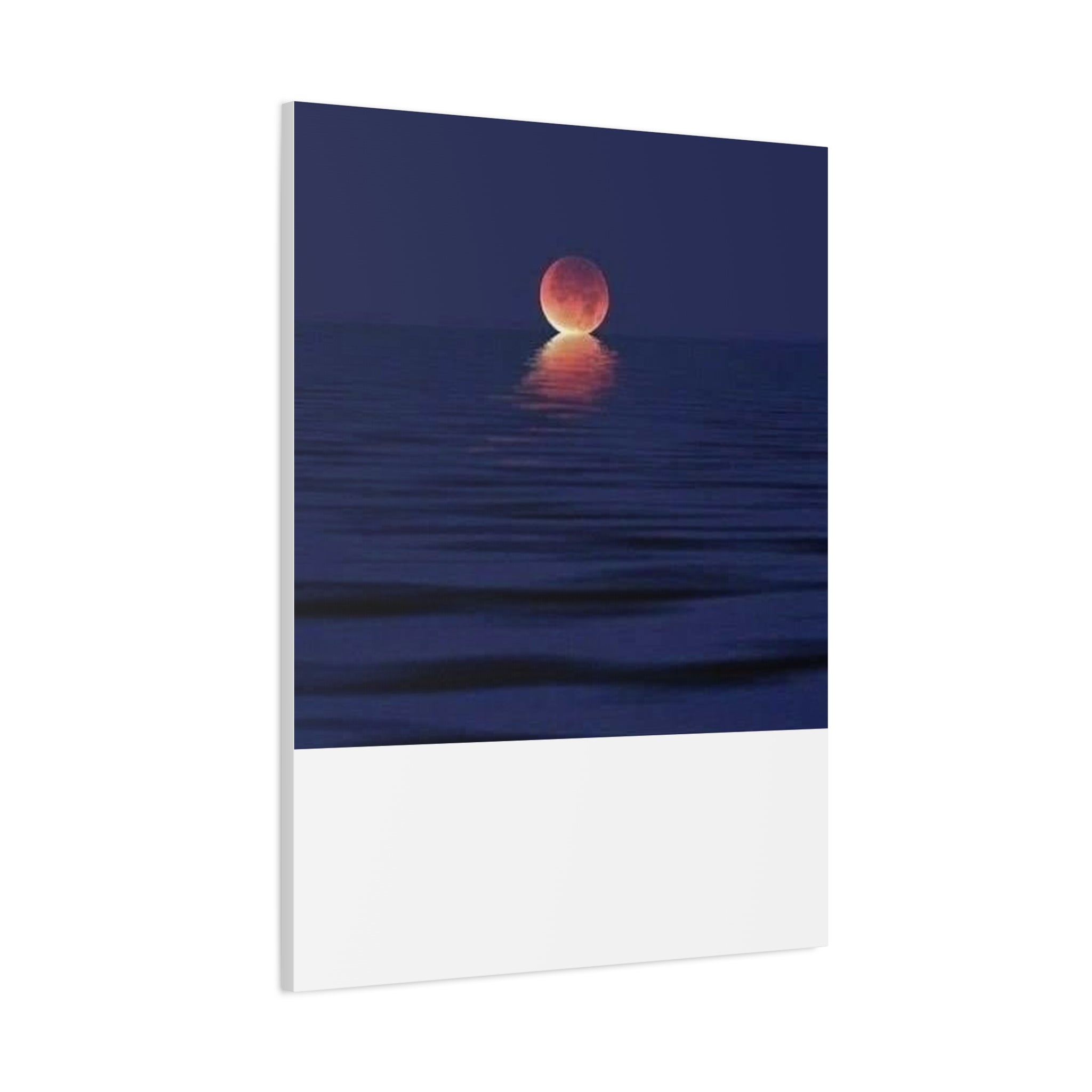 Lunar Reflection Canvas Art — Moonrise Over Calm Sea Stretched Matte Wall Art