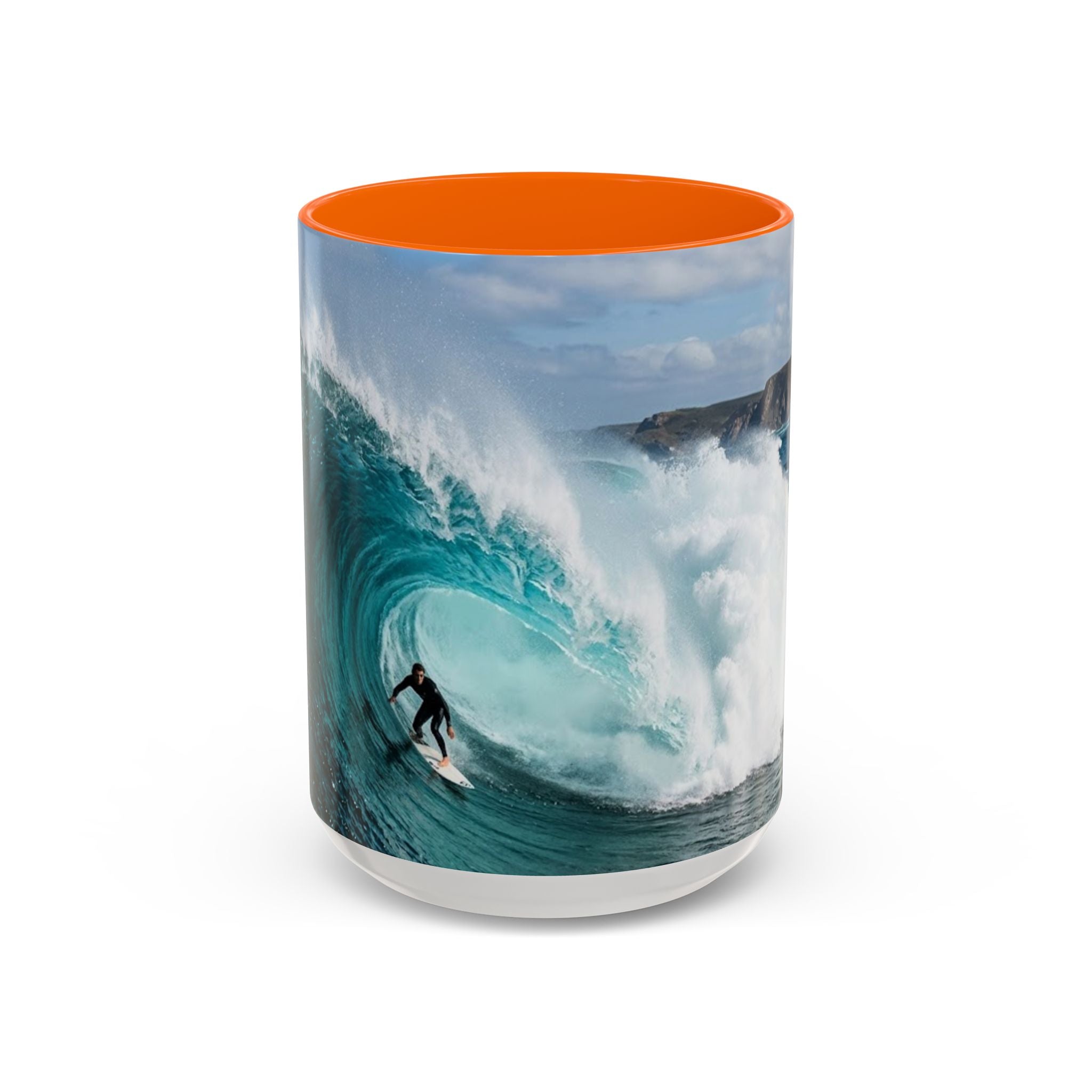 Surfing Wave Accent Coffee Mug — Ocean Beach Surfboard Photo 11/15oz