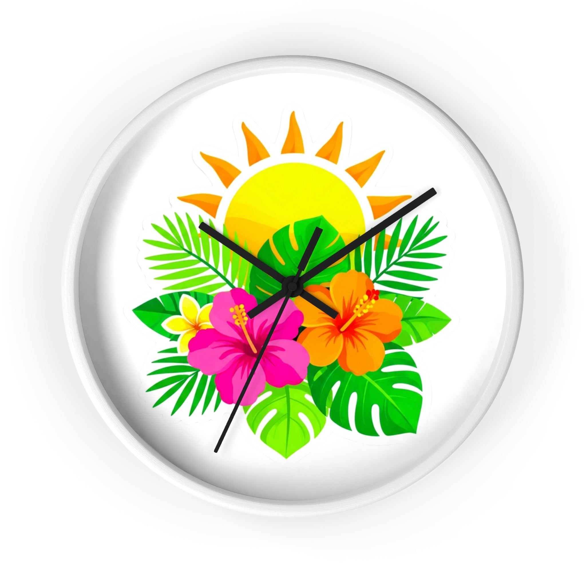 Tropical Hibiscus Wall Clock — Sunny Floral Decorative Clock