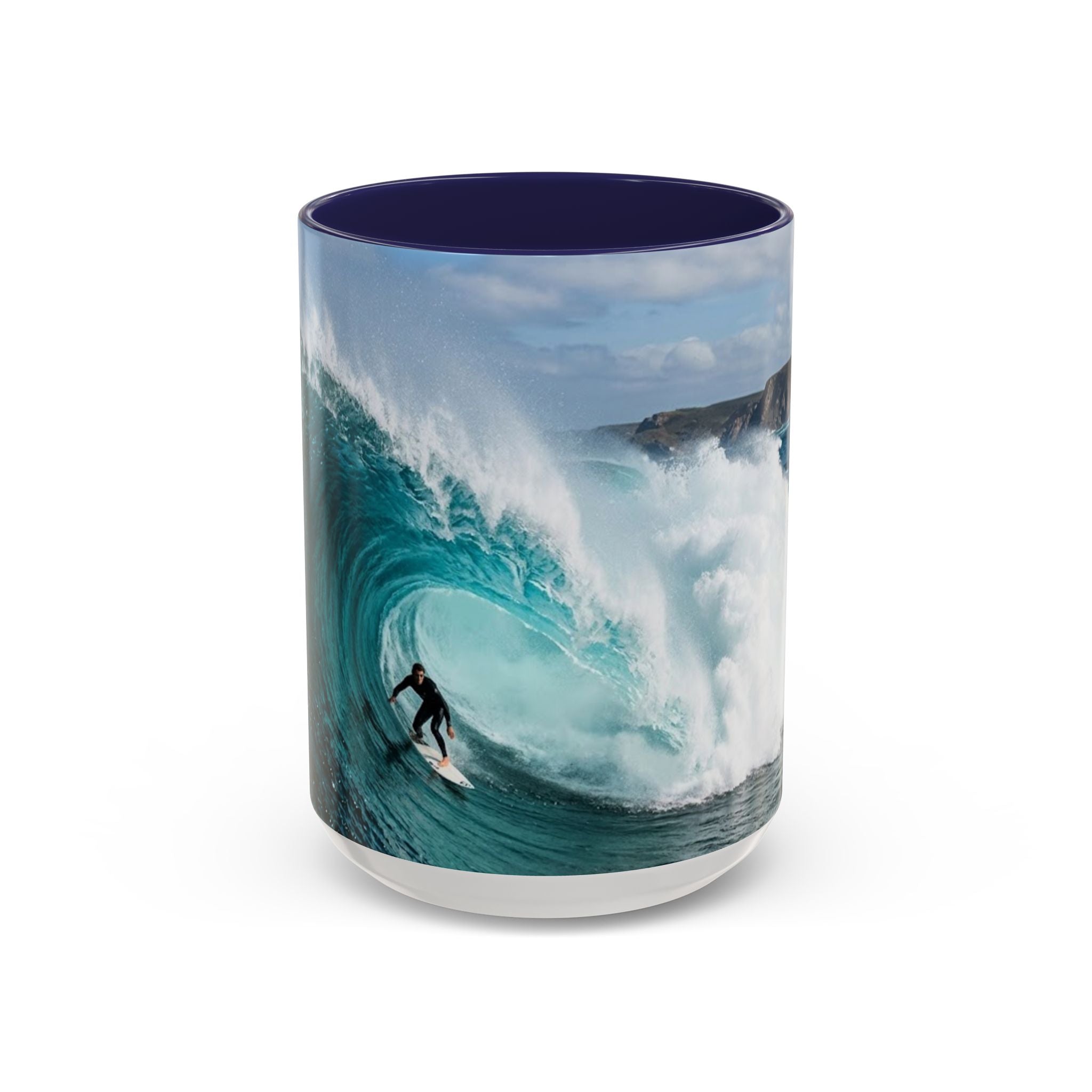 Surfing Wave Accent Coffee Mug — Ocean Beach Surfboard Photo 11/15oz