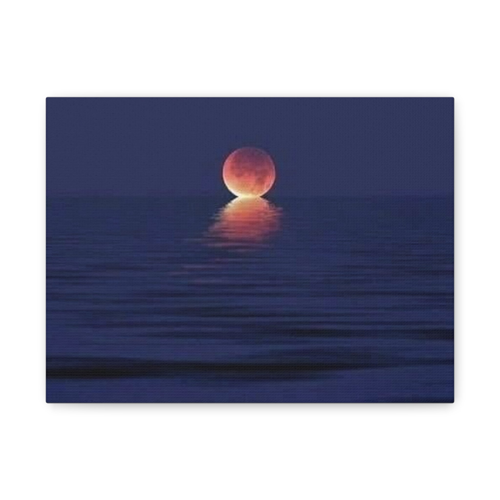 Lunar Reflection Canvas Art — Moonrise Over Calm Sea Stretched Matte Wall Art
