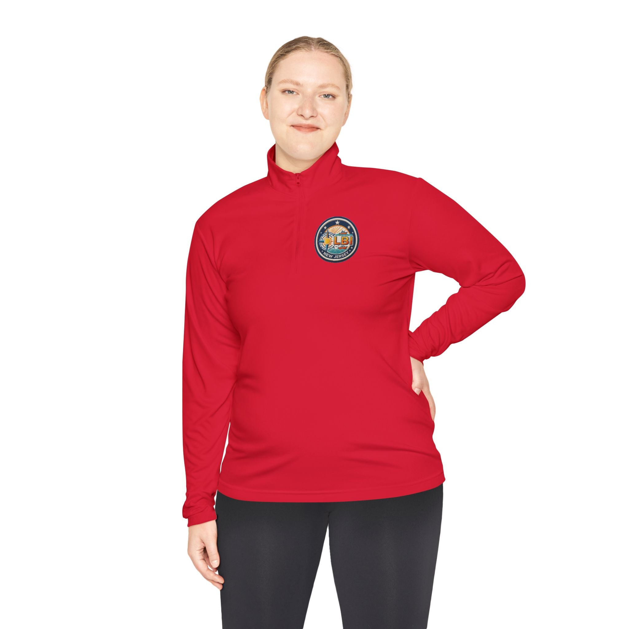 LBI Logo Cozy Crew Quarter-Zip Pullover — Retro Sunset