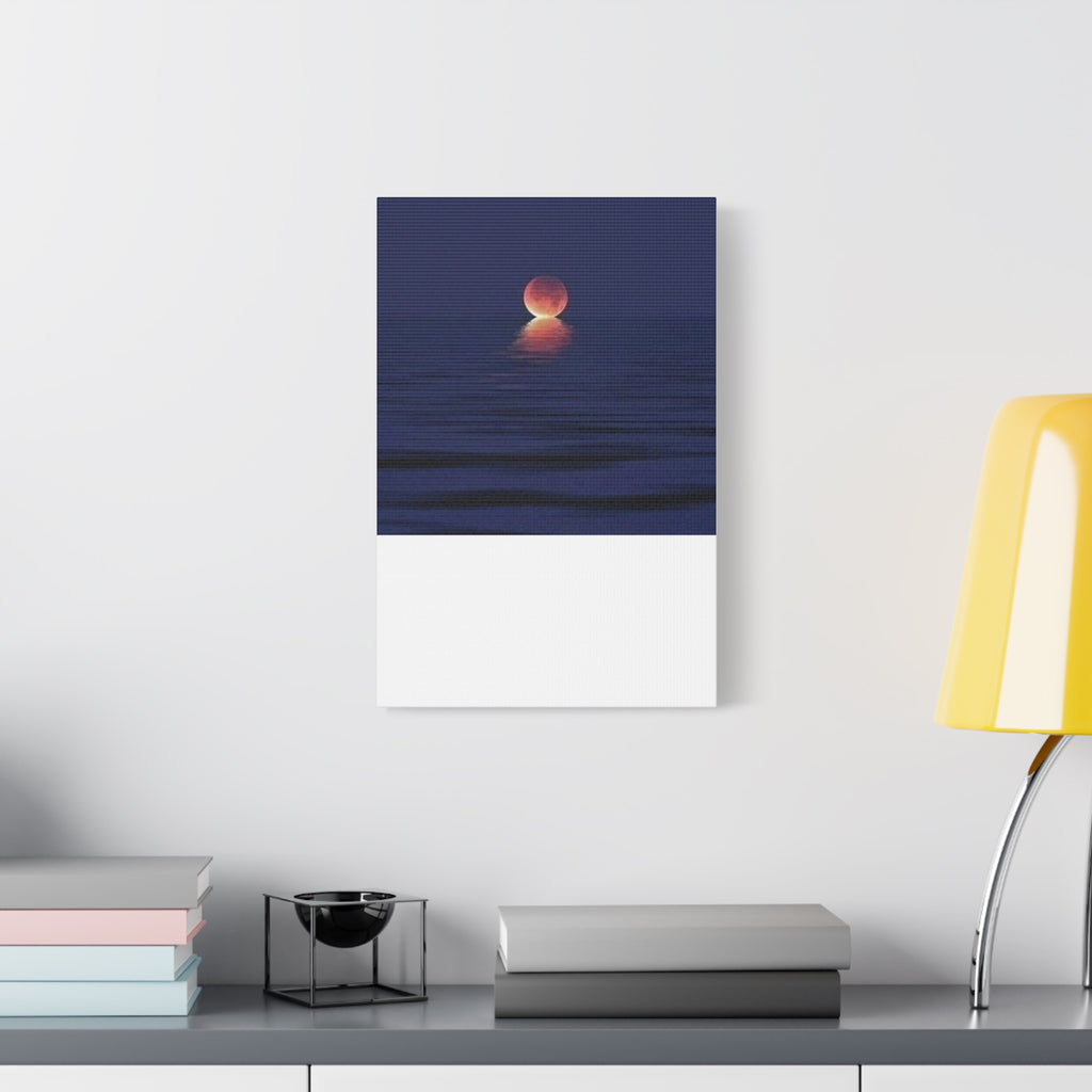 Lunar Reflection Canvas Art — Moonrise Over Calm Sea Stretched Matte Wall Art