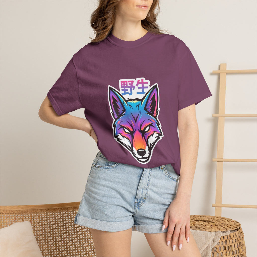 Neon Fox Graphic T-Shirt — Wild (野生) Japanese Kanji Tee