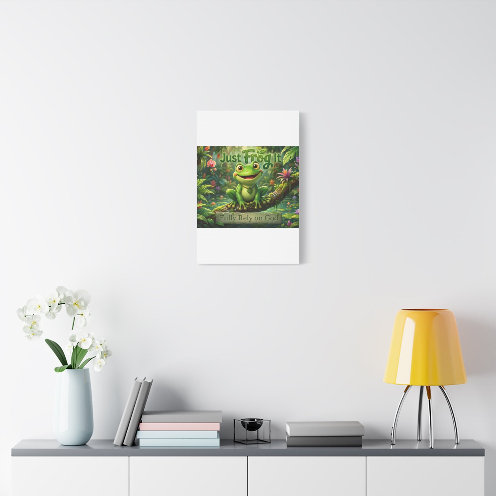 Just Frog It Canvas Wall Art — "Fully Rely on God" Inspirational Frog Print