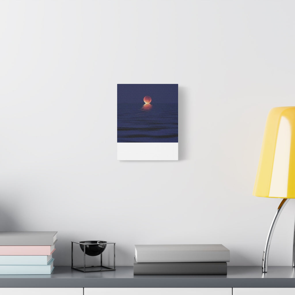 Lunar Reflection Canvas Art — Moonrise Over Calm Sea Stretched Matte Wall Art