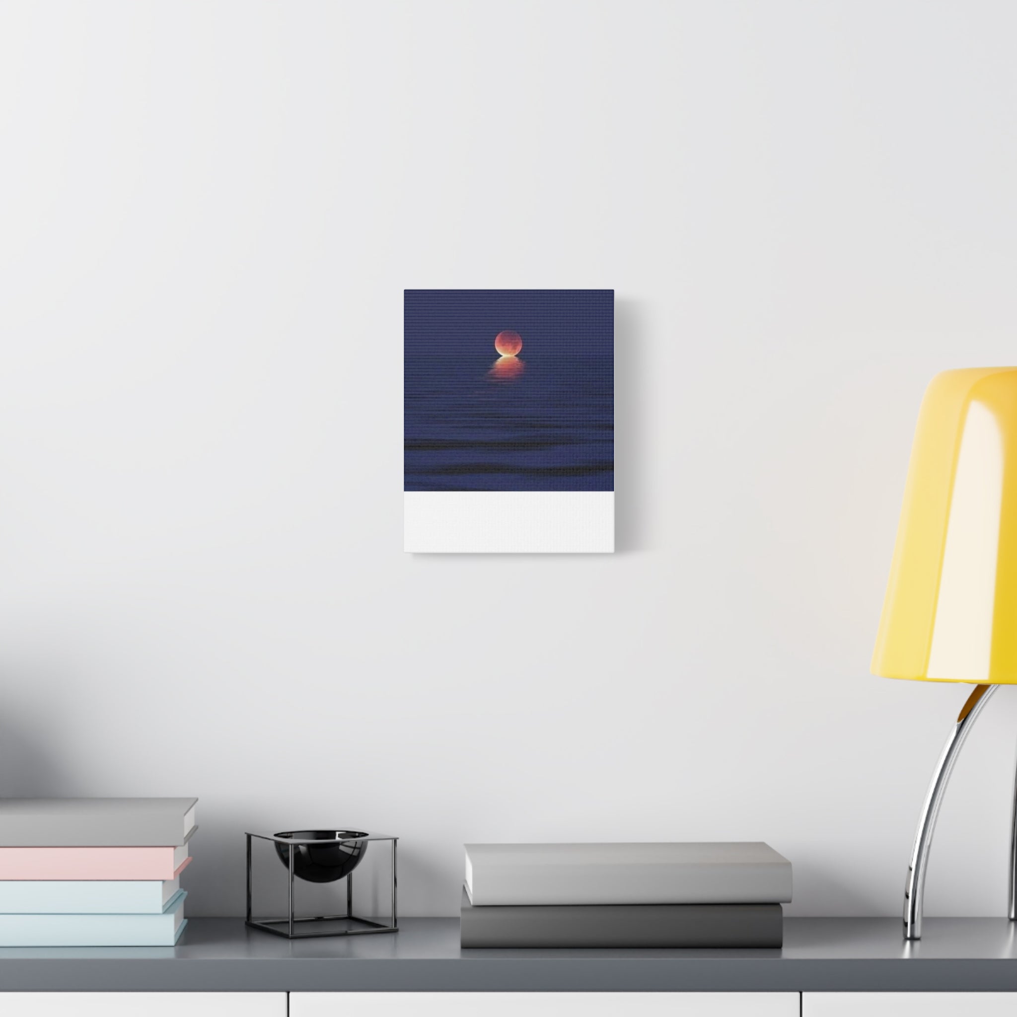 Lunar Reflection Canvas Art — Moonrise Over Calm Sea Stretched Matte Wall Art
