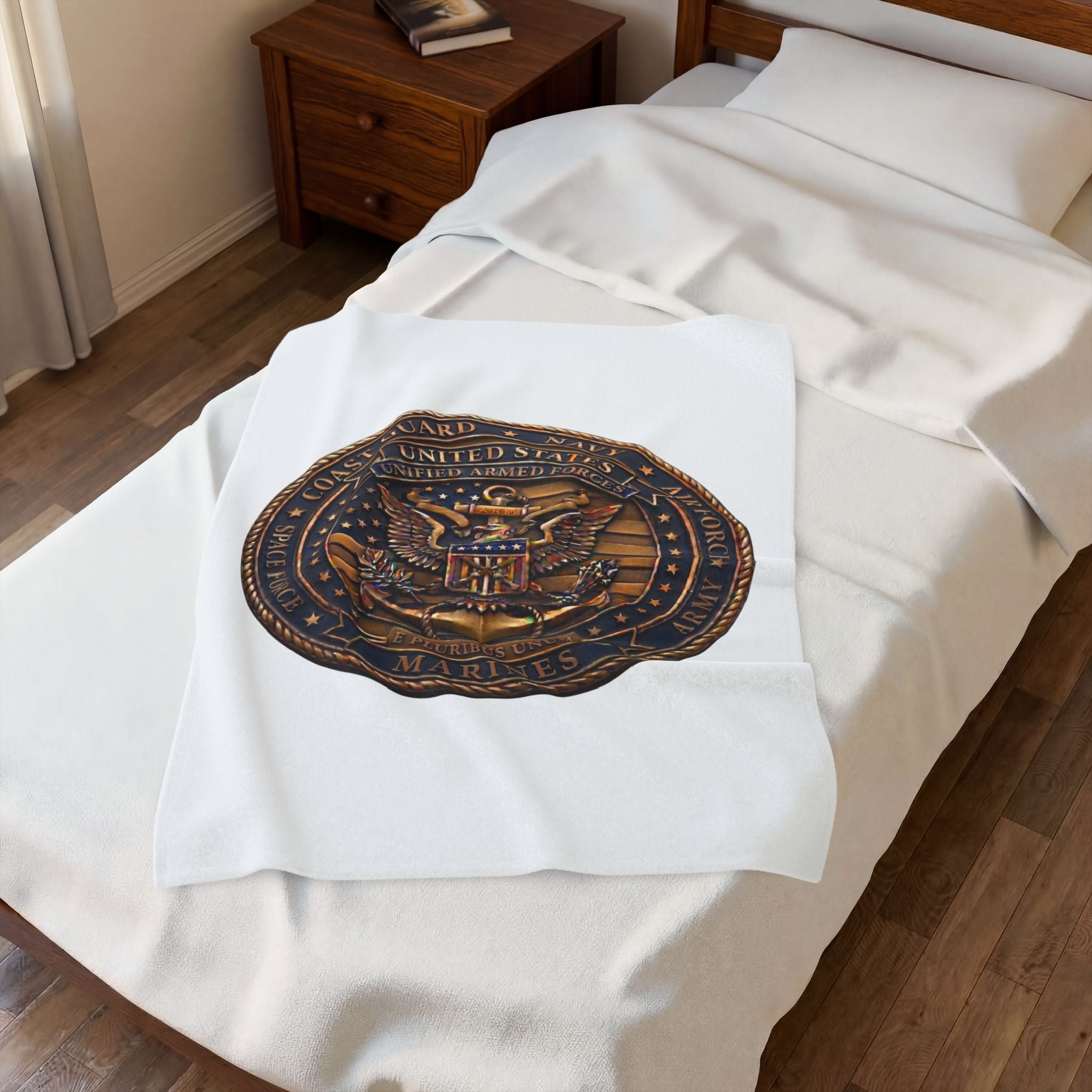 Military Emblem Velveteen Plush Blanket — United States Armed Forces Seal