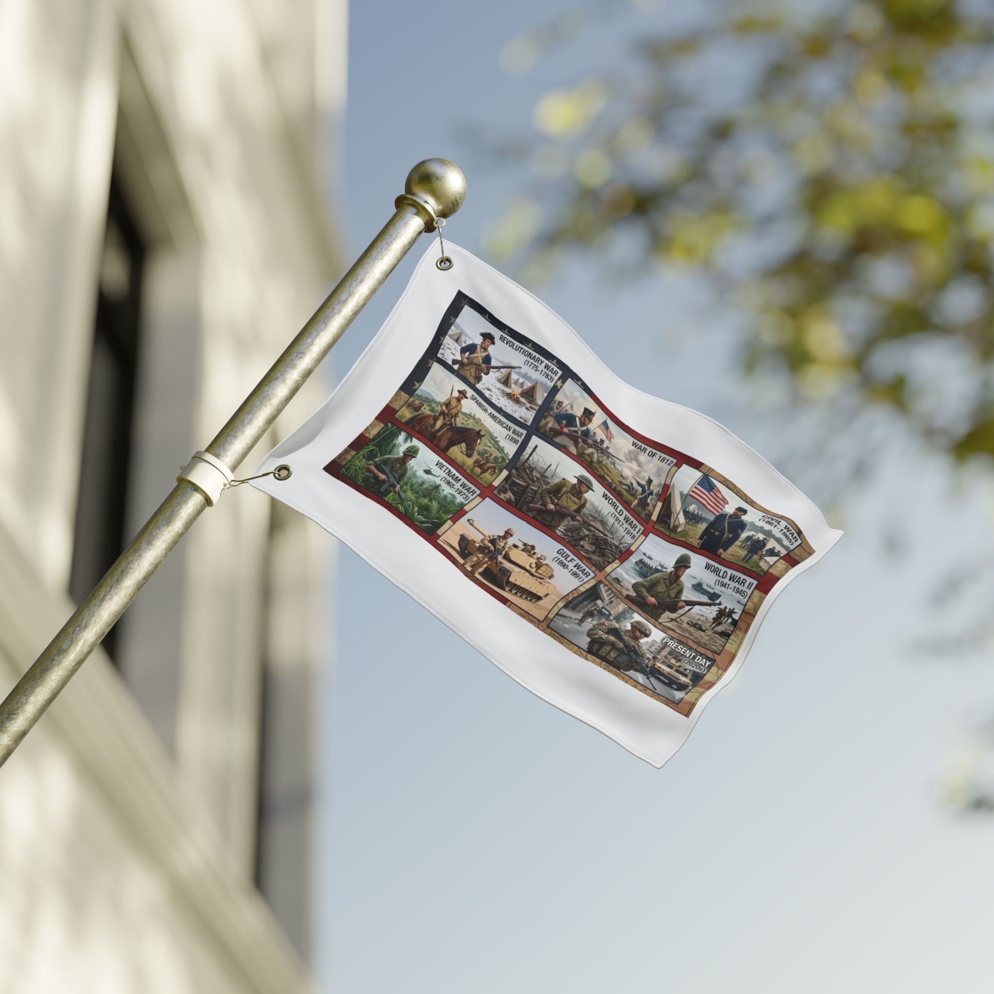 Military History Double-Sided Flag — Revolutionary War to Present Day