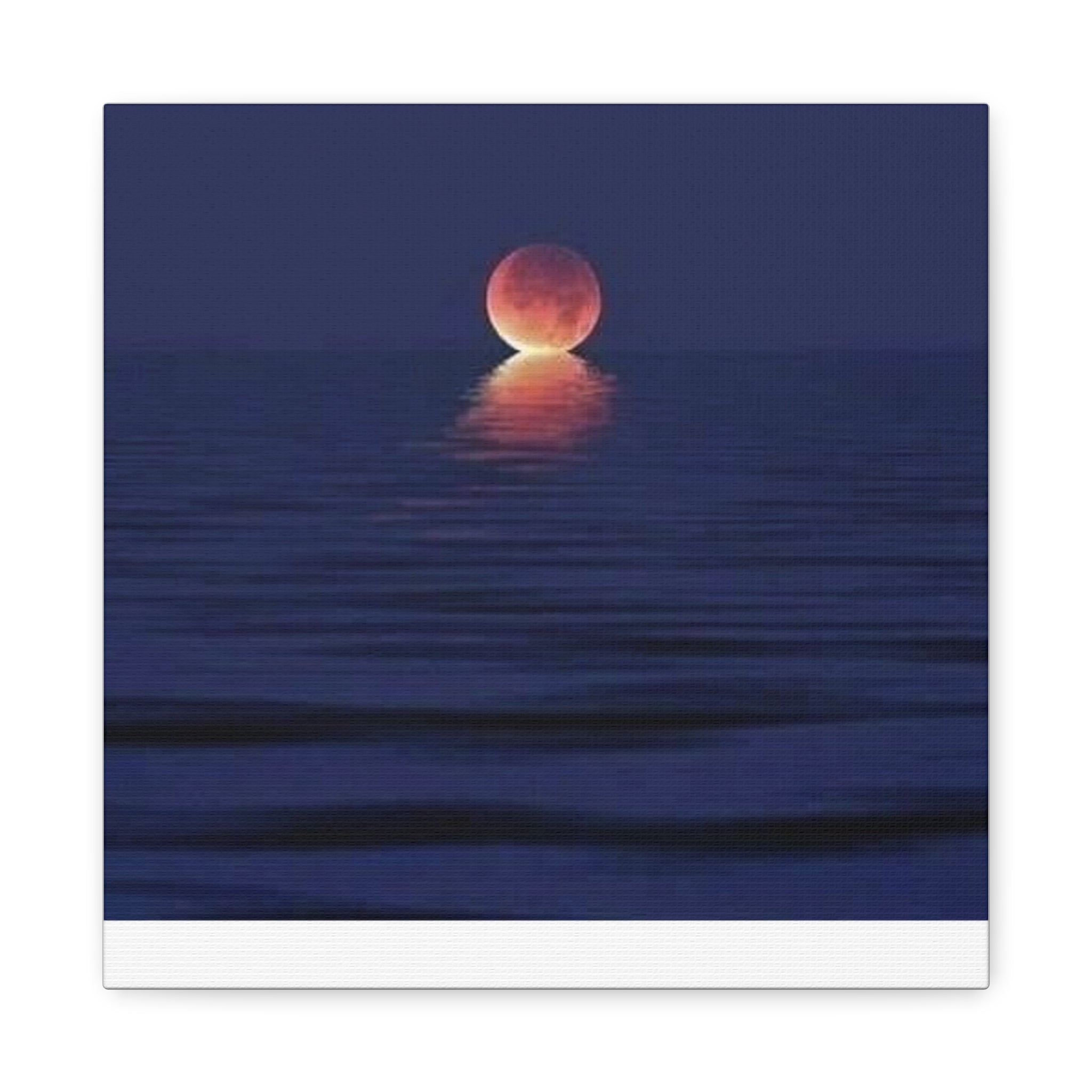 Lunar Reflection Canvas Art — Moonrise Over Calm Sea Stretched Matte Wall Art