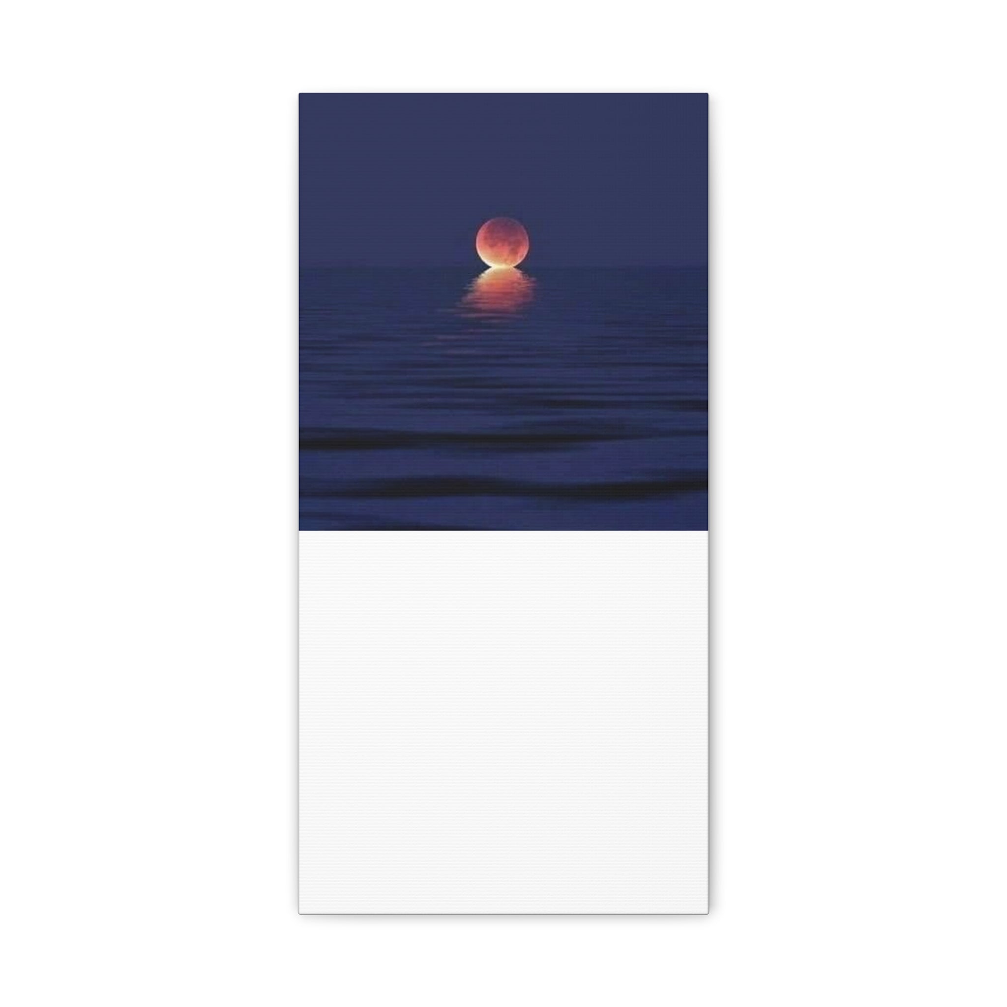 Lunar Reflection Canvas Art — Moonrise Over Calm Sea Stretched Matte Wall Art