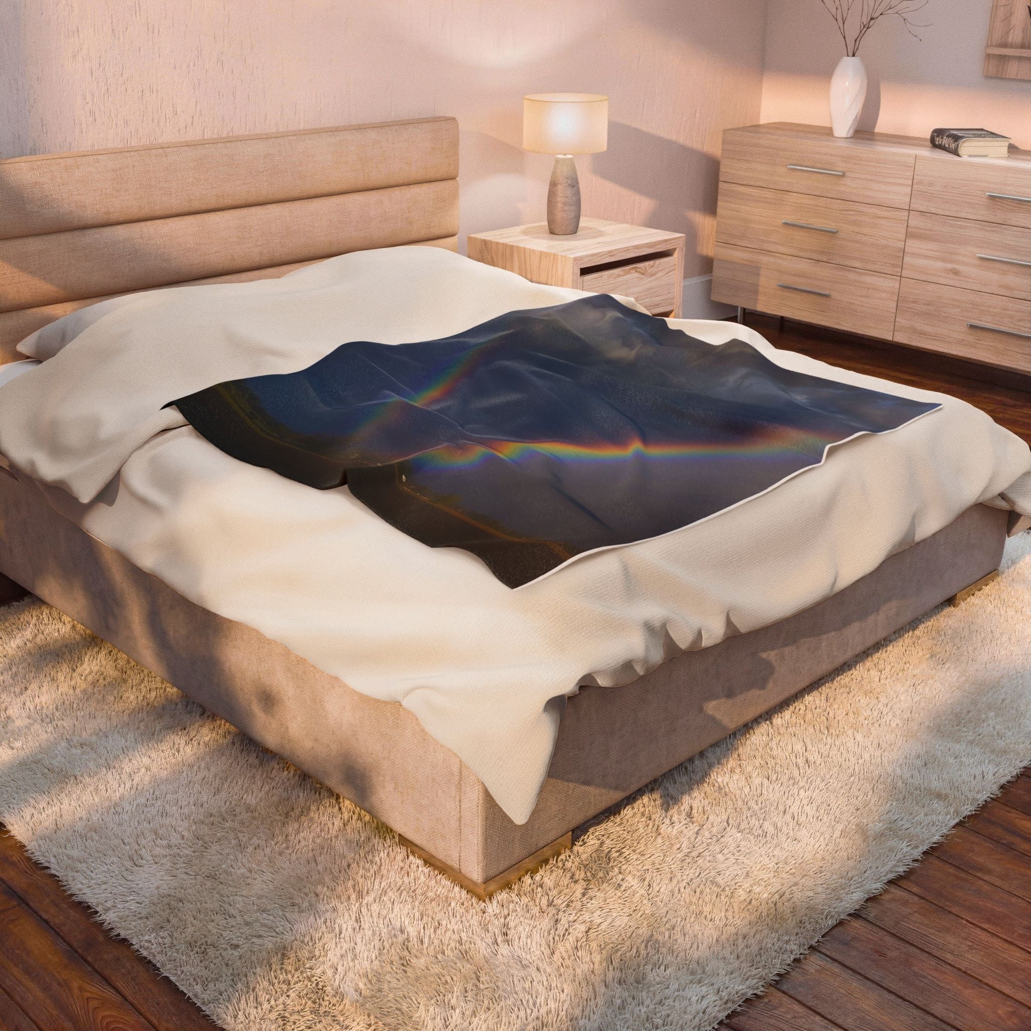 Rainbow Double Arc Velveteen Plush Blanket — Soft Cozy Throw with Double Rainbow Photo Print