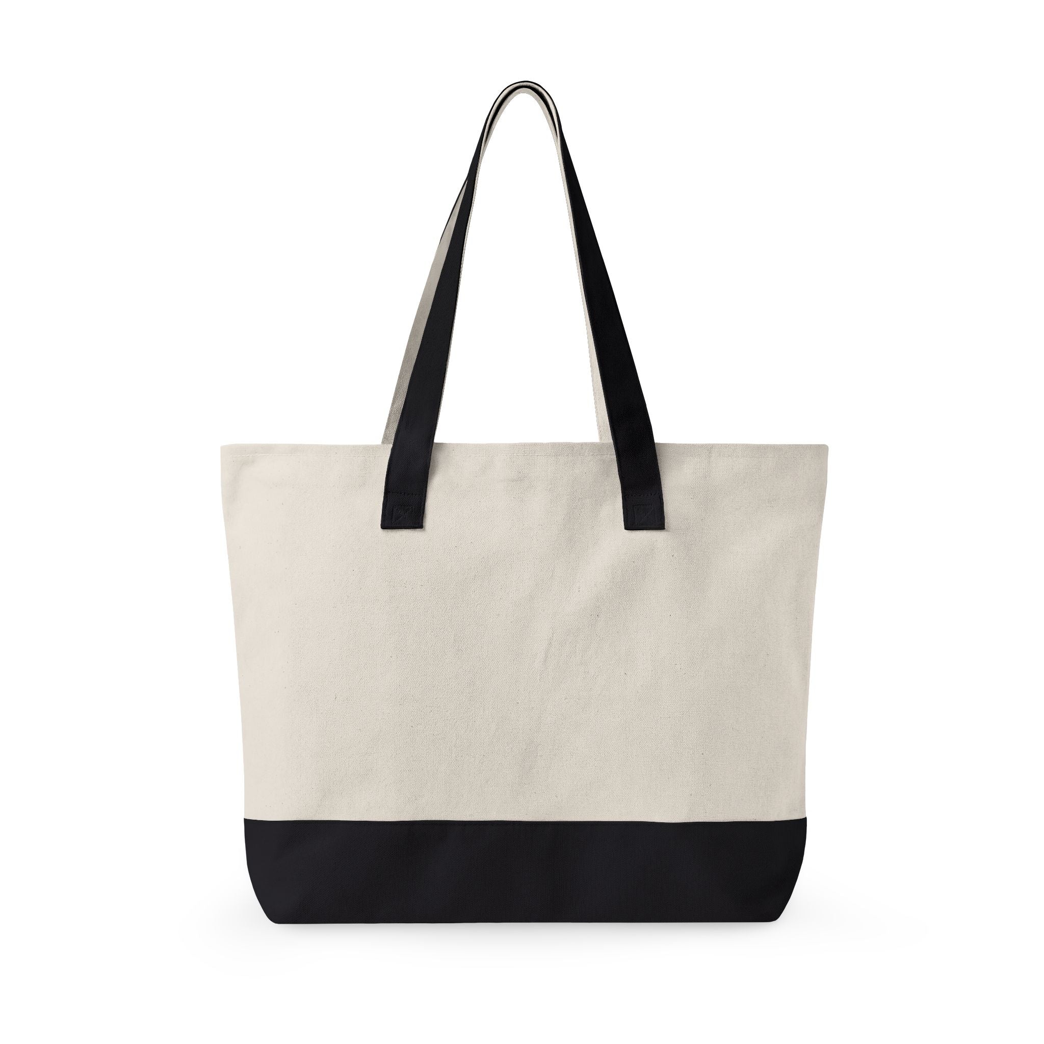 Tropical Sunrise Canvas Tote Bag — Zippered Beach Tote with Hibiscus & Palm Design