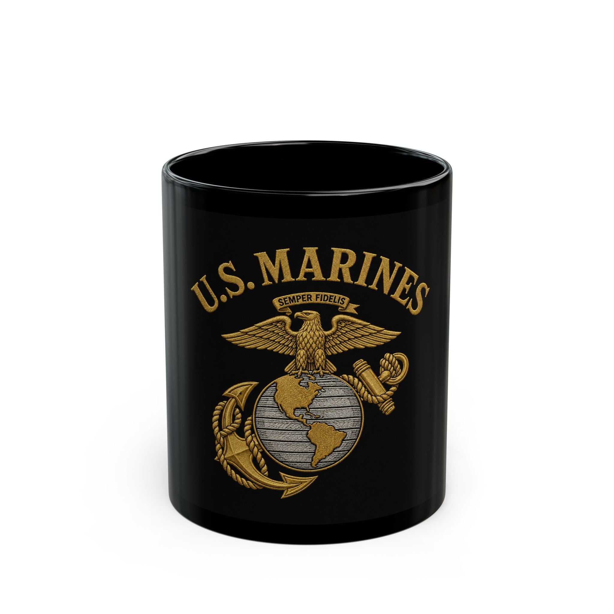 U.S. Marines Emblem Mug — Black Military Coffee Cup (11oz & 15oz)