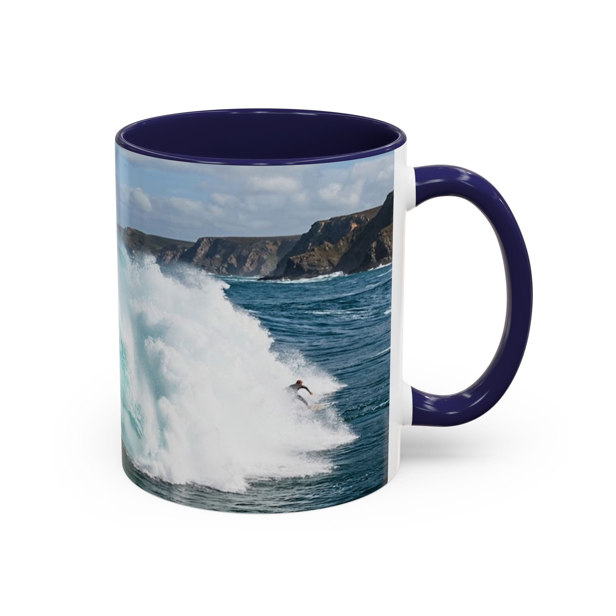 Surfing Wave Accent Coffee Mug — Ocean Beach Surfboard Photo 11/15oz