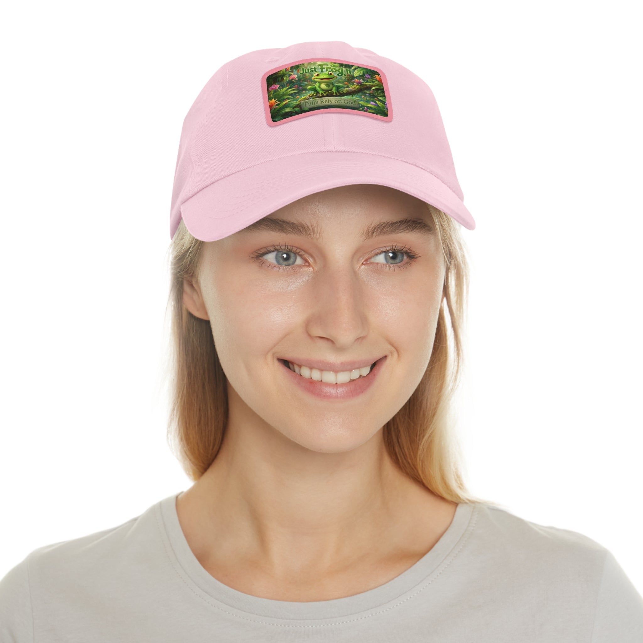 Frog Patch Dad Hat — 'Just Frog It' Leather Patch Baseball Cap