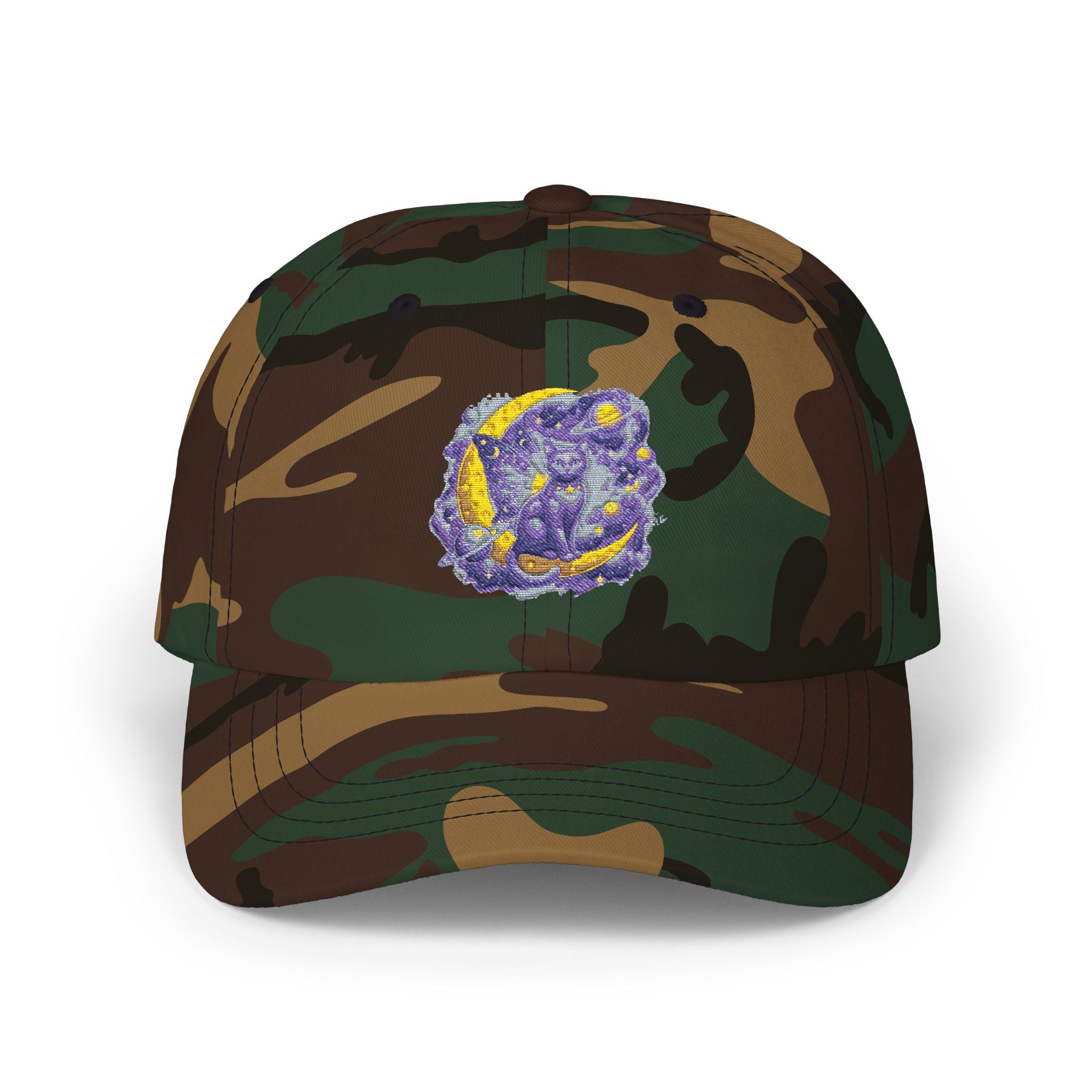Dad Cap — Embroidered Purple & Gold Abstract Patch