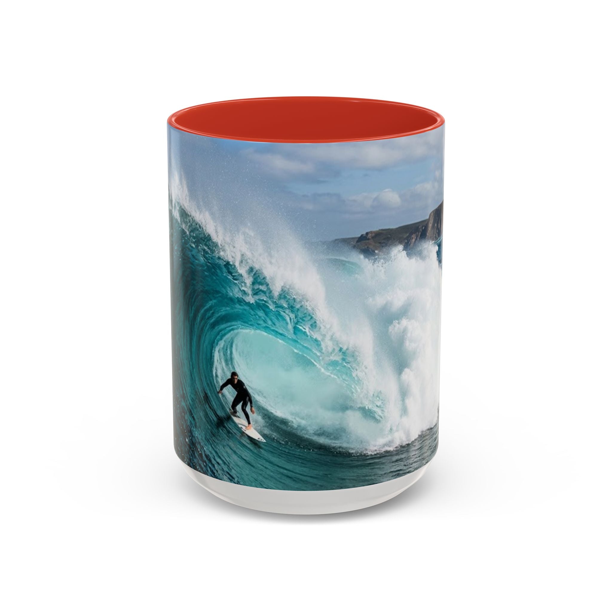 Surfing Wave Accent Coffee Mug — Ocean Beach Surfboard Photo 11/15oz