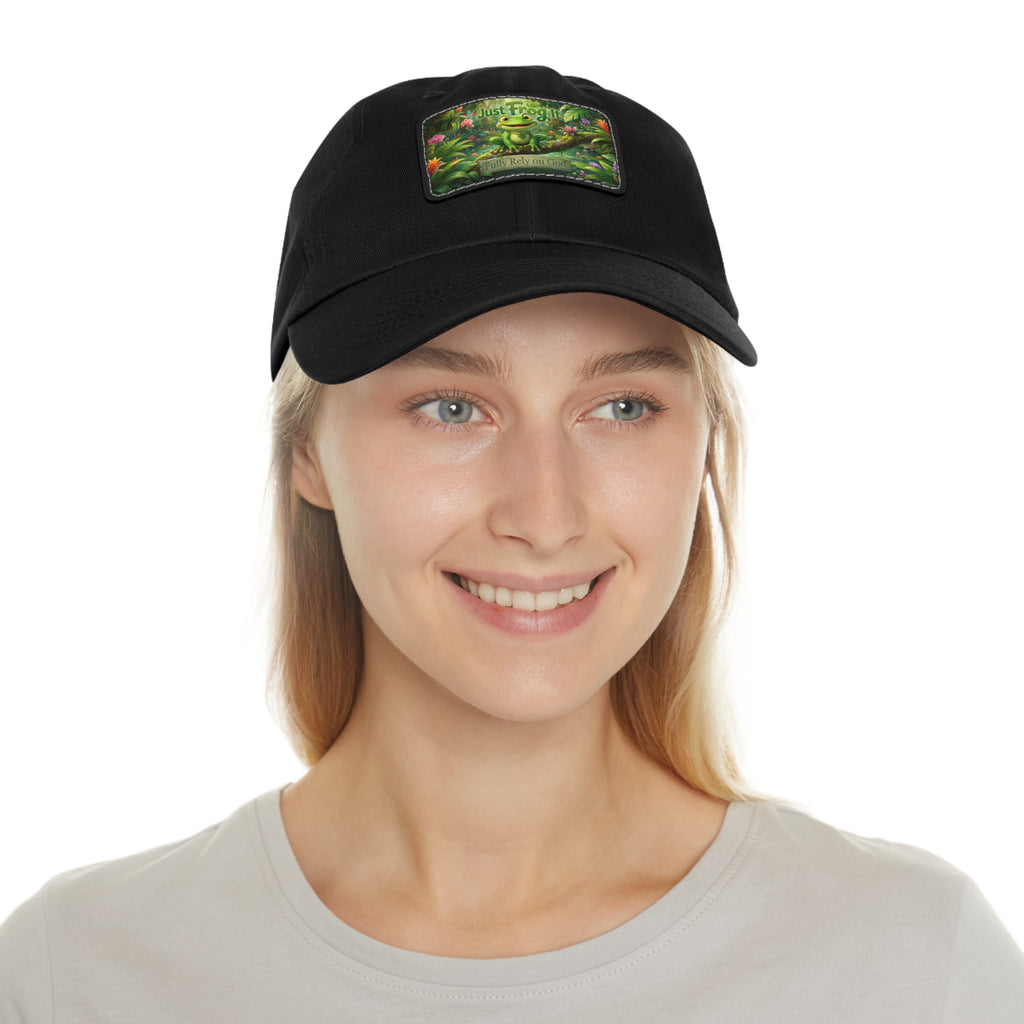 Frog Patch Dad Hat — 'Just Frog It' Leather Patch Baseball Cap