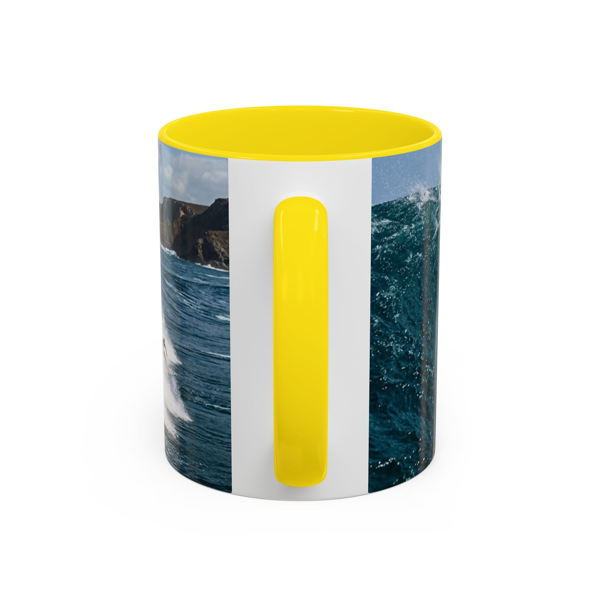 Surfing Wave Accent Coffee Mug — Ocean Beach Surfboard Photo 11/15oz