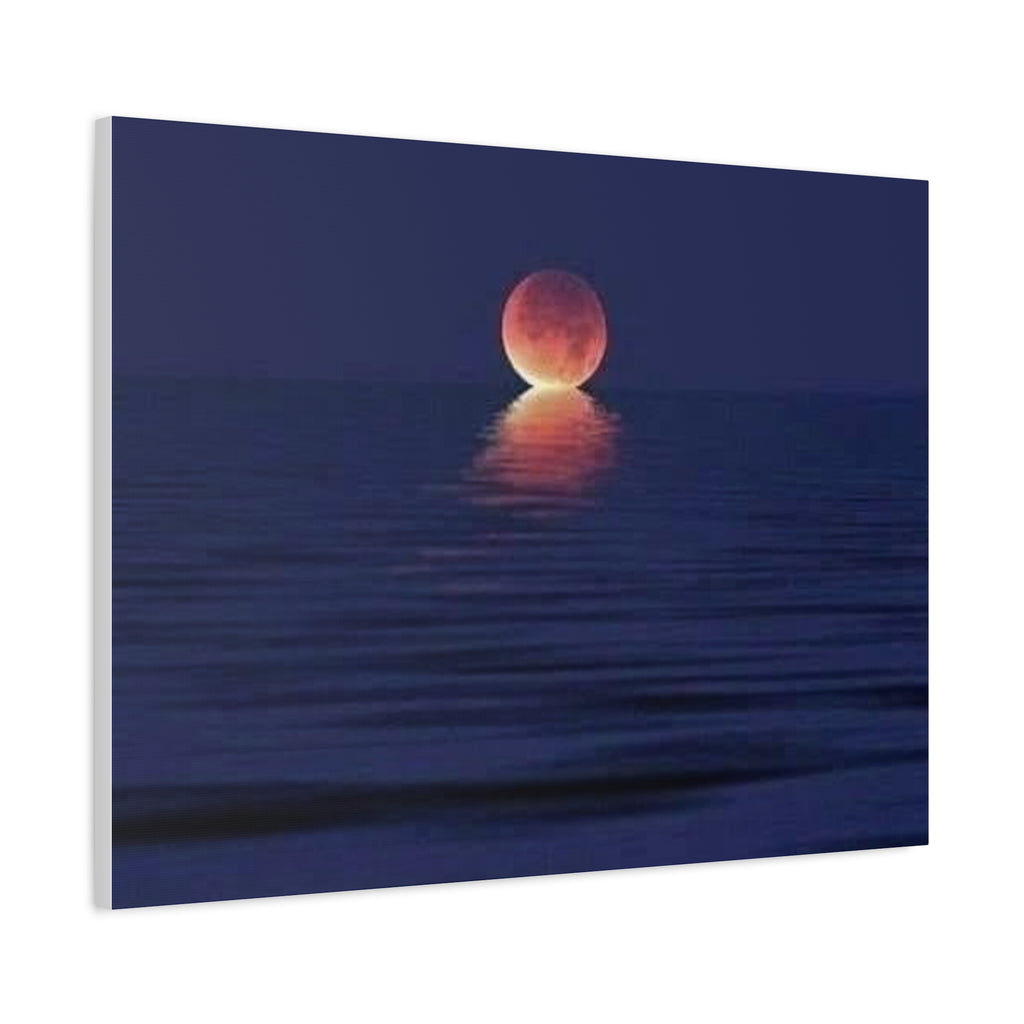 Lunar Reflection Canvas Art — Moonrise Over Calm Sea Stretched Matte Wall Art