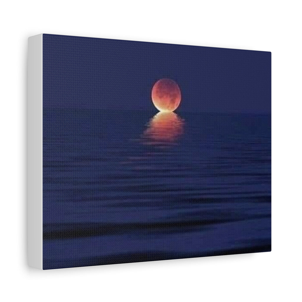 Lunar Reflection Canvas Art — Moonrise Over Calm Sea Stretched Matte Wall Art